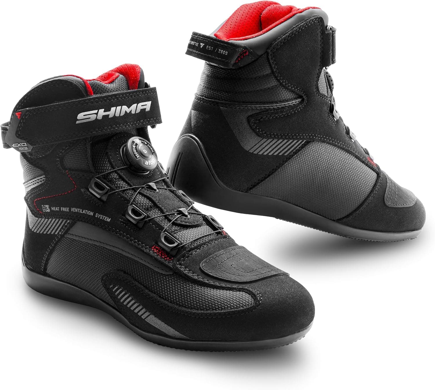 SHIMA EXO Vented, Zapatos de Motocicleta para Hombres | Zapatos de calle reforzados con sistema de cierre ATOP, Suela antideslizante, Mango de cambio de marchas (Negro, 47)