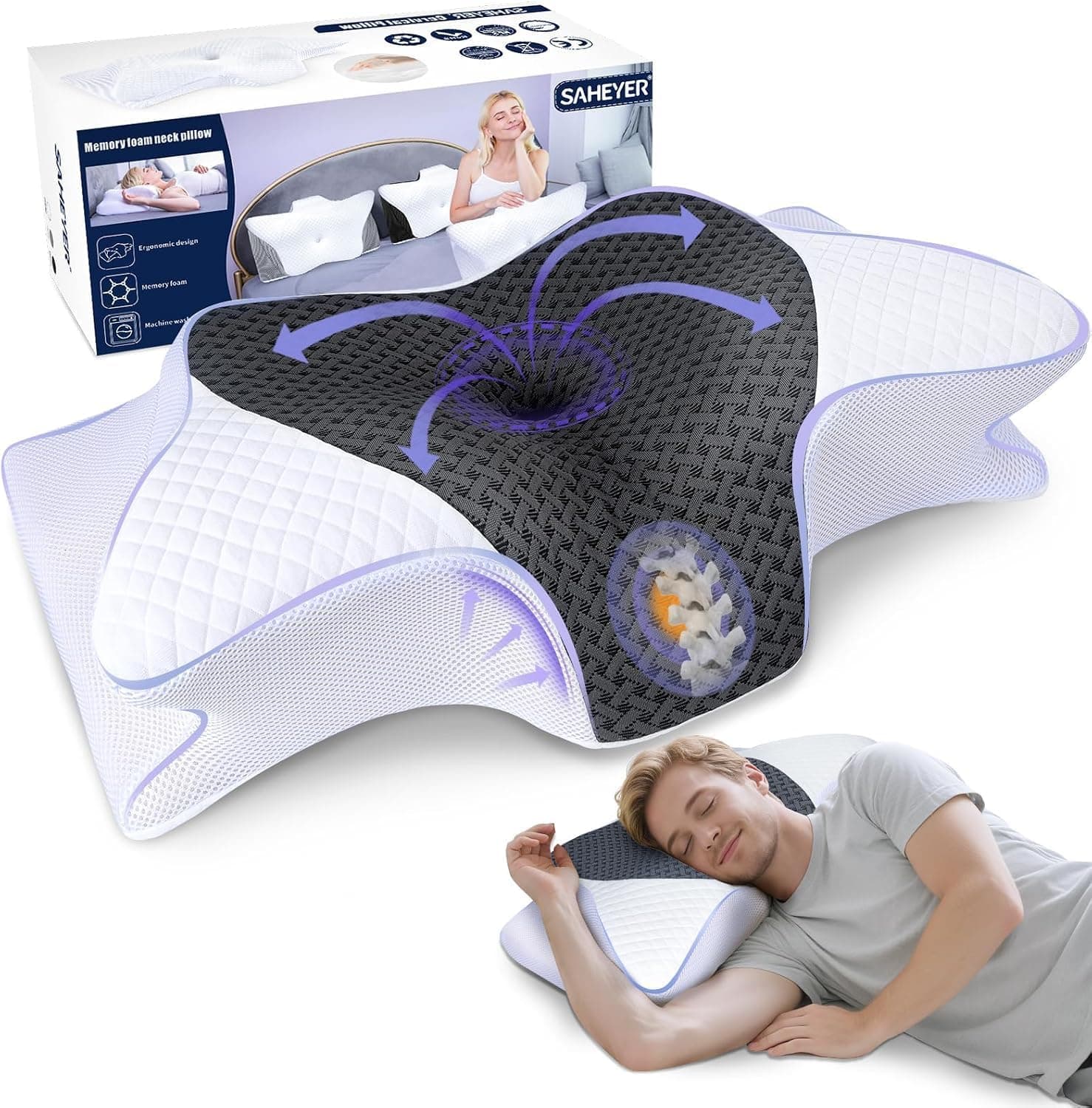 SAHEYER Almohada Neck 2 en 1, Almohada Neck Viscoelastica