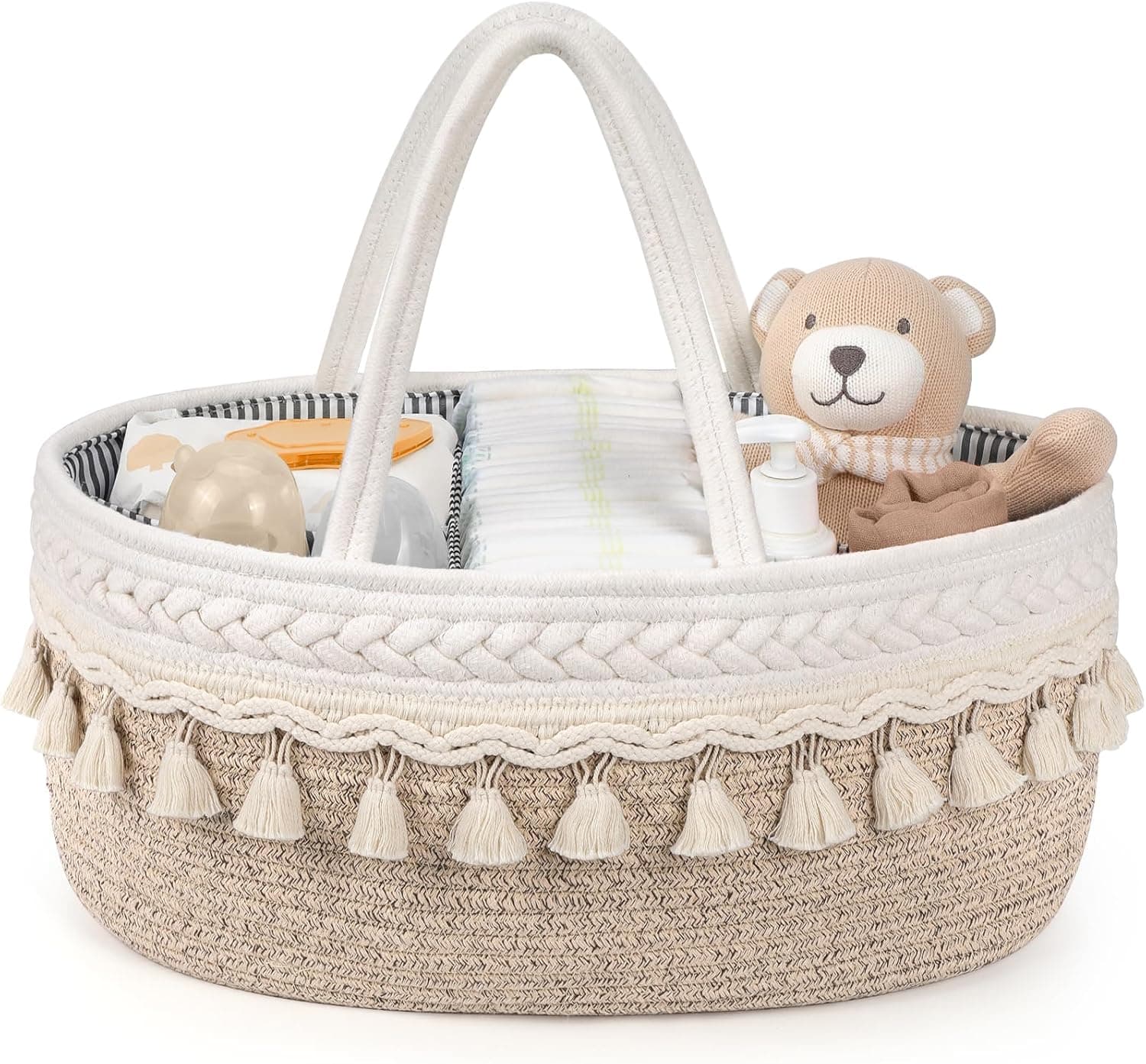 Maliton Organizador de pañales, grande bohemio de cuerda de algodón, artículos esenciales para bebés para recién nacidos, cesta de almacenamiento como regalo de baby shower