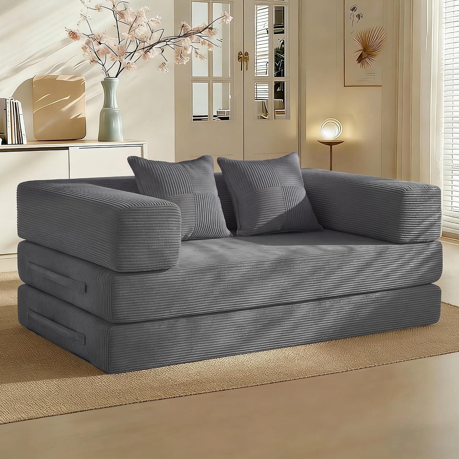 Vipbear Sofá Cama 160cm, Boneless Sofá Cama 2 Plazas, Pana
