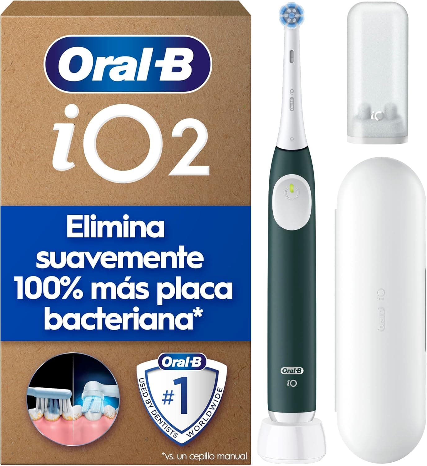 Oral-B iO 2 Cepillo de Dientes Eléctrico, 1 Cabezal, Verde Bosque