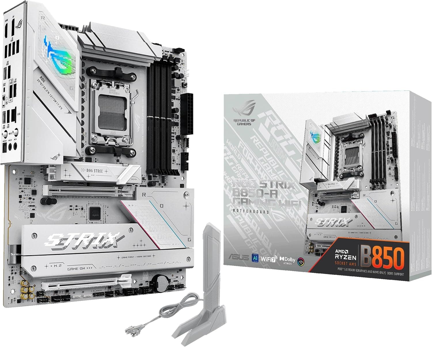 ASUS ROG Strix B850-A Gaming WiFi - Placa Base AMD ATX, 14+2+2 etapas de Potencia, DDR5, Cuatro Ranuras M.2, PCIe 5.0, WiFi 7, USB Tipo-C 20 Gbps y Aura Sync RGB