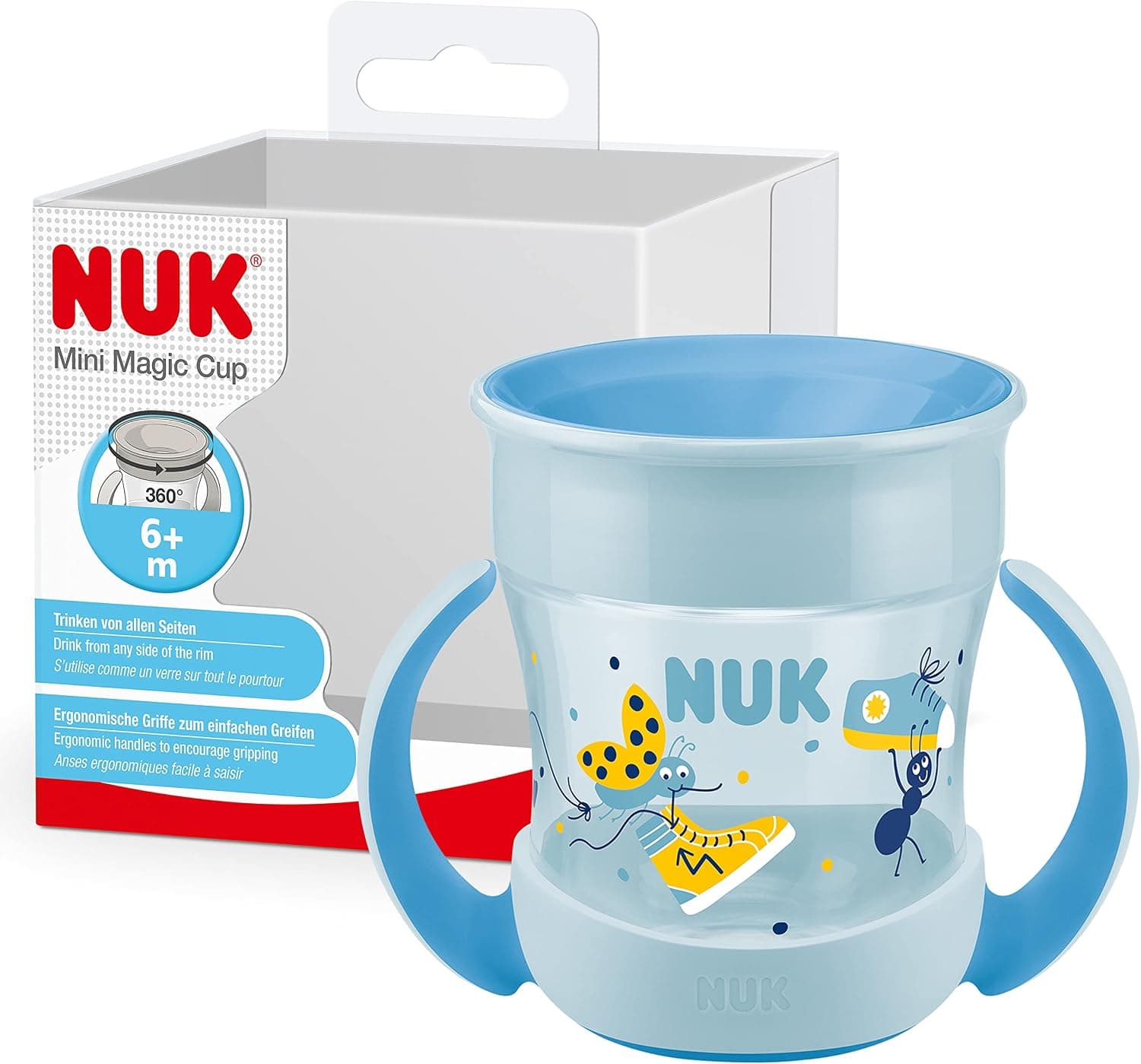 NUK Mini Magic Taza de entrenamiento para sorber | borde antiderrames de 360° | para bebés a partir de 6 meses | asas de fácil agarre | sin BPA | 160 ml | motivo de mariquitas