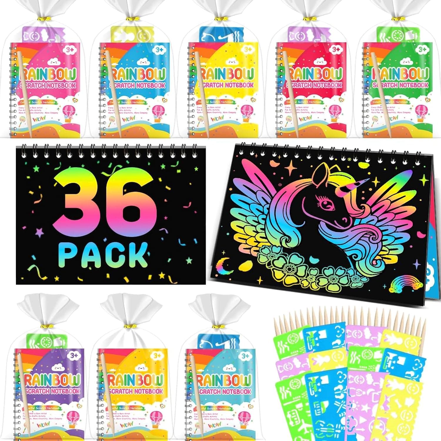 36 Kits de Scratch Art para Niños, Detalles Cumpleaños Niños