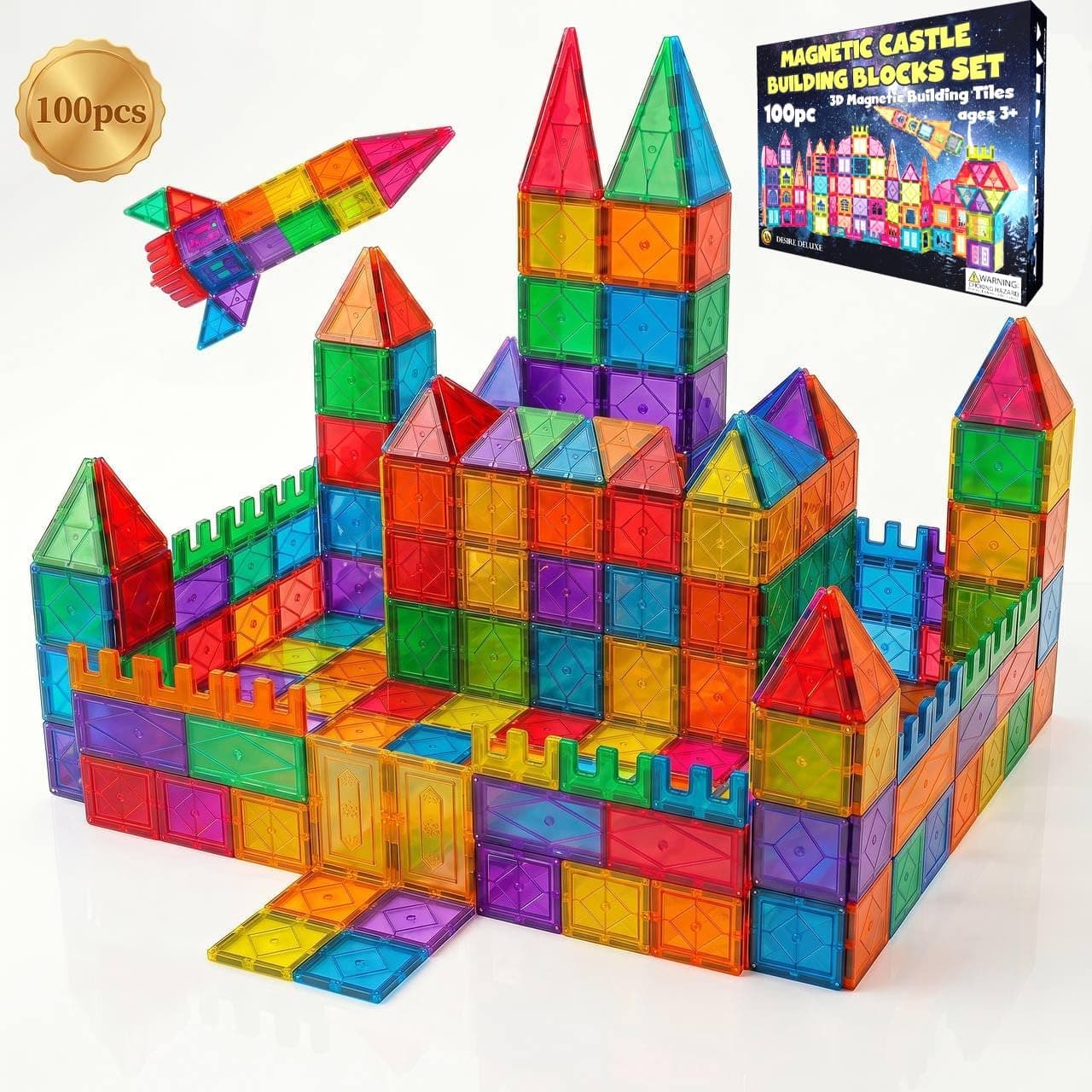 Desire Deluxe - Juego de bloques magnéticos de construcción para niños (100 piezas) - Aprender con imanes STEM - Juguete educativo de construcción para niños de 3 años en adelante - Desarrollo