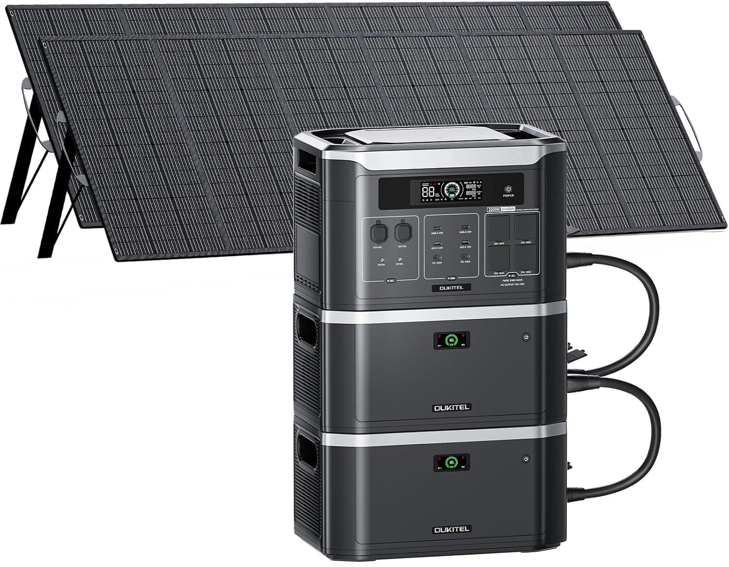 OUKITEL 6144Wh Generador Solar con 2 Panel 500W, 3200W Estación de Energía Portátil, Ampliable Hasta 16 kWh, Batería LiFePO4, APP, 14 Puertos, Power Station para Camping y Emergencia