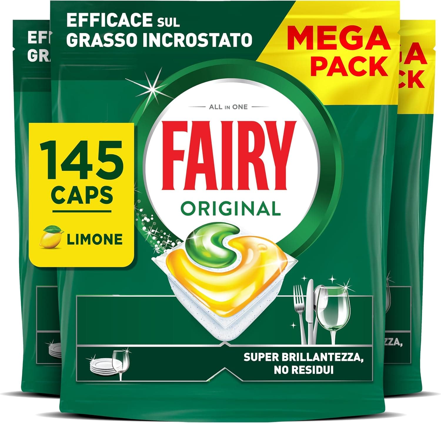 Fairy Original TodoEn1 Cápsulas Lavavajillas Máquina Limón, 5x29 Cápsulas