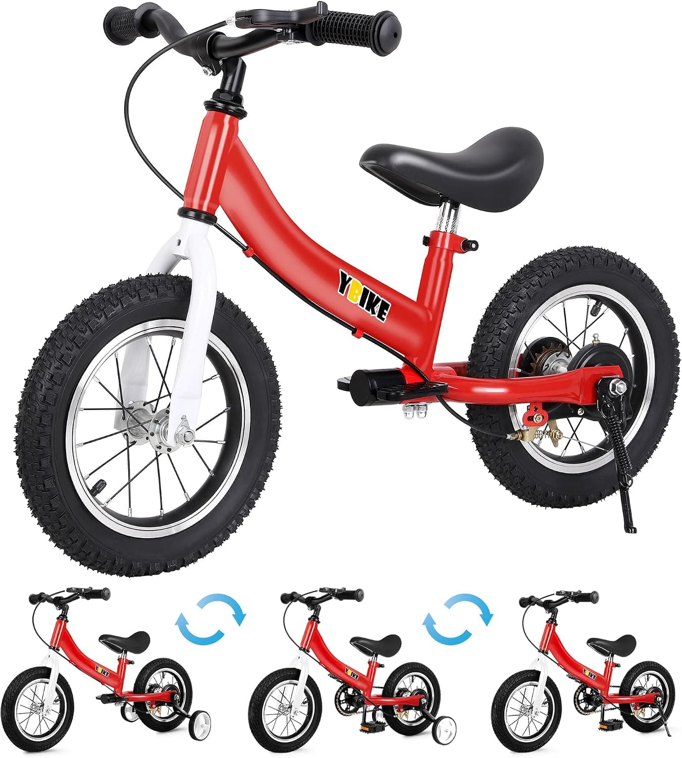 YBIKE Bicicleta De Equilibrio 2 En 1,Bicicletas para Niños Función De Doble Uso,Adecuada para Niños De 1 a 7 Años, 12,14,16 Pulgadas con Freno, Pedal, Teoría De La Formación