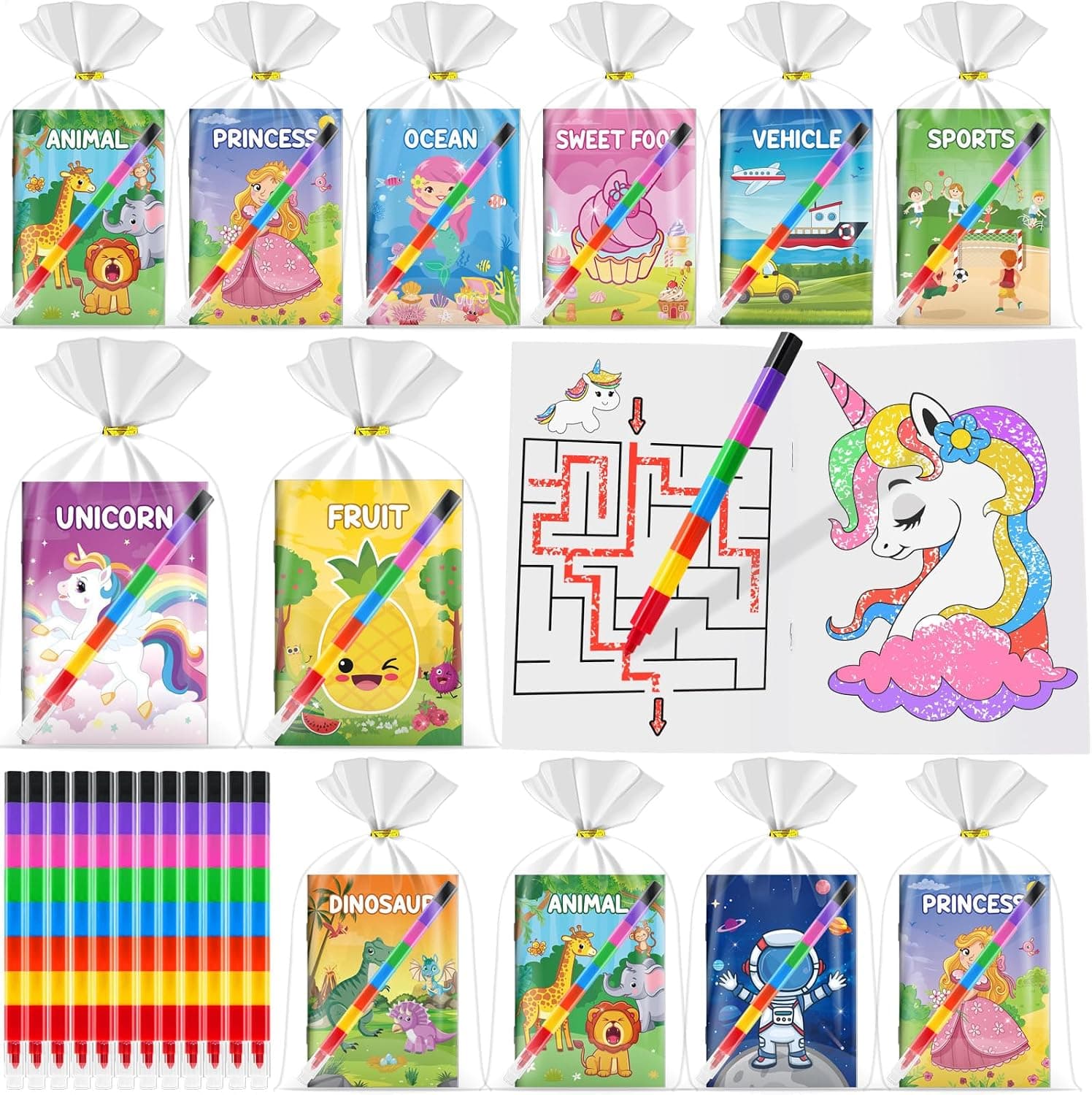 ZMLM Libros para Colorear para Niños, Crayones de 8 Colores Ceras de Colores Kit Detalles Cumpleaños Niños Pintar Manualidades Pascua Regalos para 3 a 9 Años (16 Classic)
