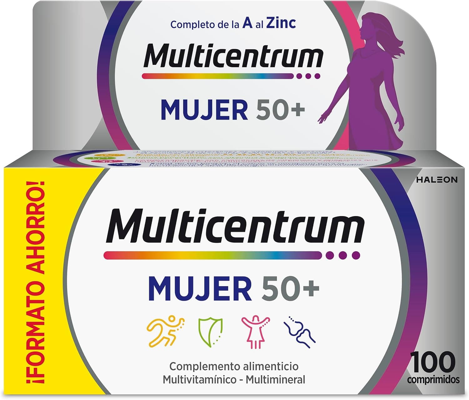 Multicentrum Mujer 50+, Complemento Multivitamínico, Sin Gluten, 100 Comprimidos