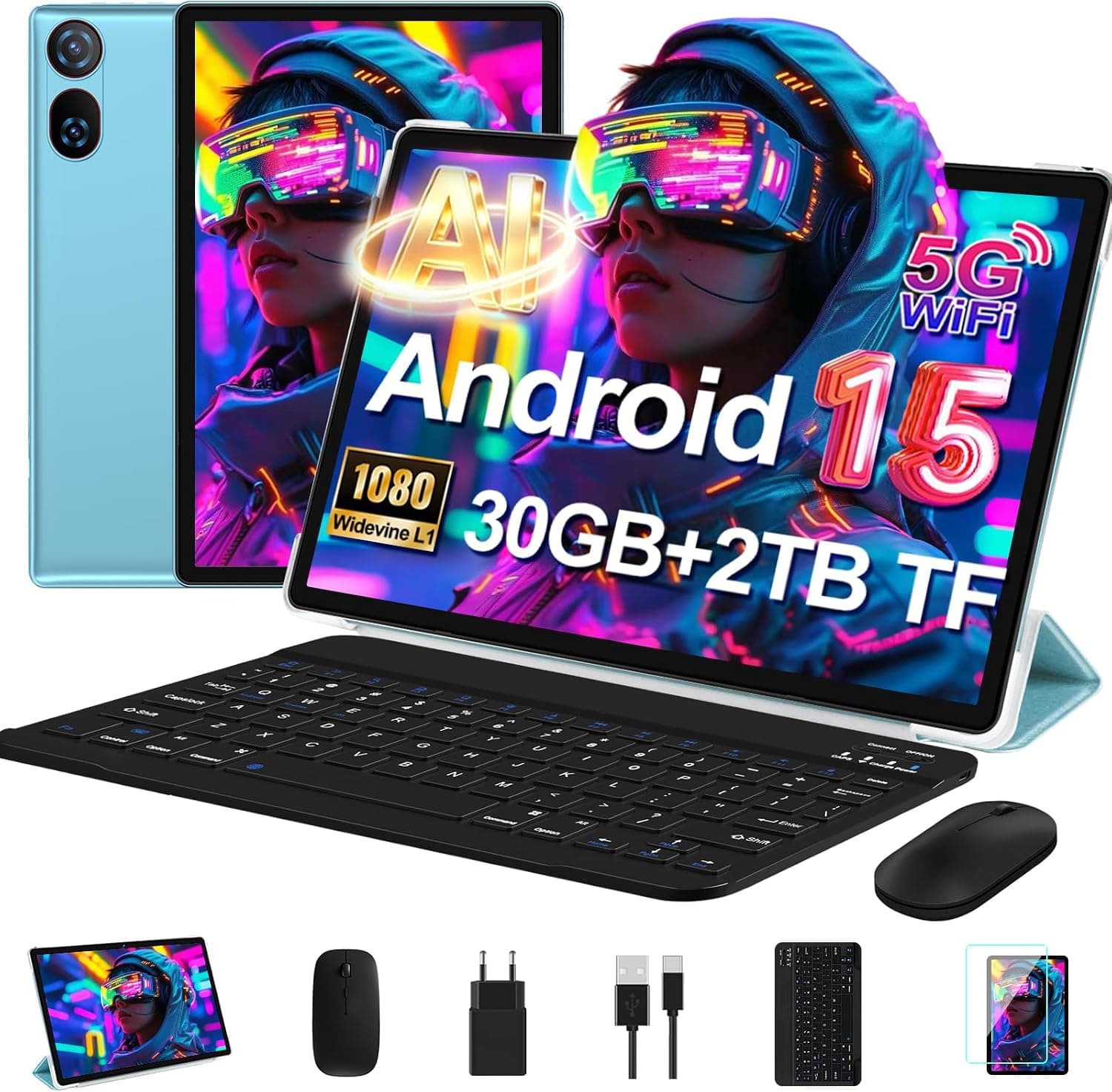 Tablet 10 Pulgadas Android 15, 30 GB RAM + 2 TB ROM Expansión, Widevine L1