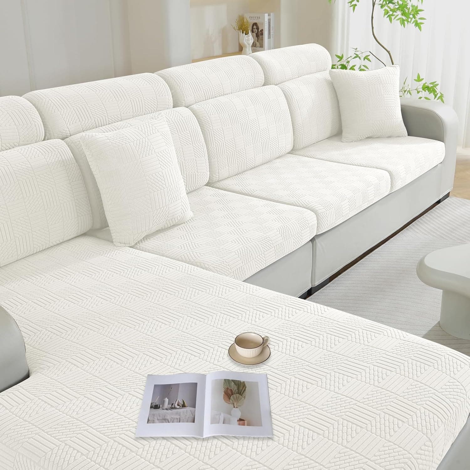 Ystyle Funda Asiento Sofa Ajustable, Impermeable Funda Sofa Cojin Separado, Antideslizante, Universal, Lavable, Protector de Muebles para Perros y Mascotas (1 Asiento-X, Blanco Hueso)