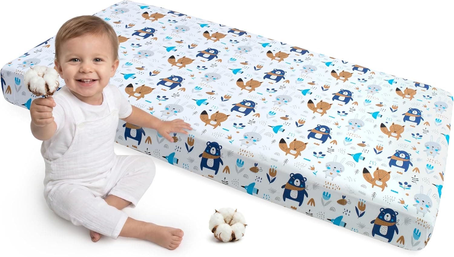 Medi Partners Sabana Bajera Cuna 60x120-100% Algodon Sabanas de Algodón Bebe Ropa de Cama para Bebés Dormir Cuna Fitted Bed Sheet Protector (Boho Animales)