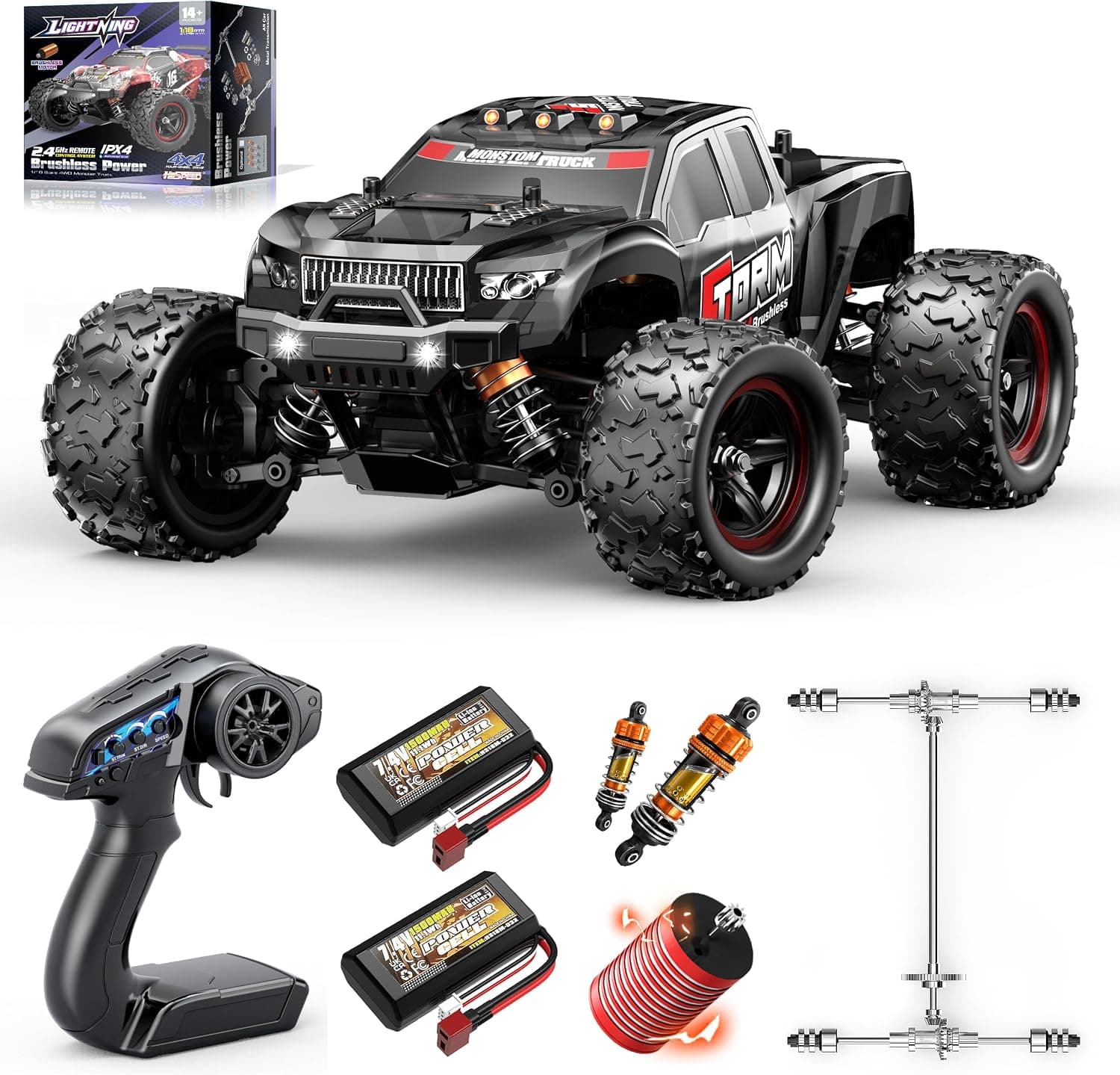 Coche Teledirigido Adulto 1:18 Brushless 4x4 52 km/h, Coche RC Todoterreno