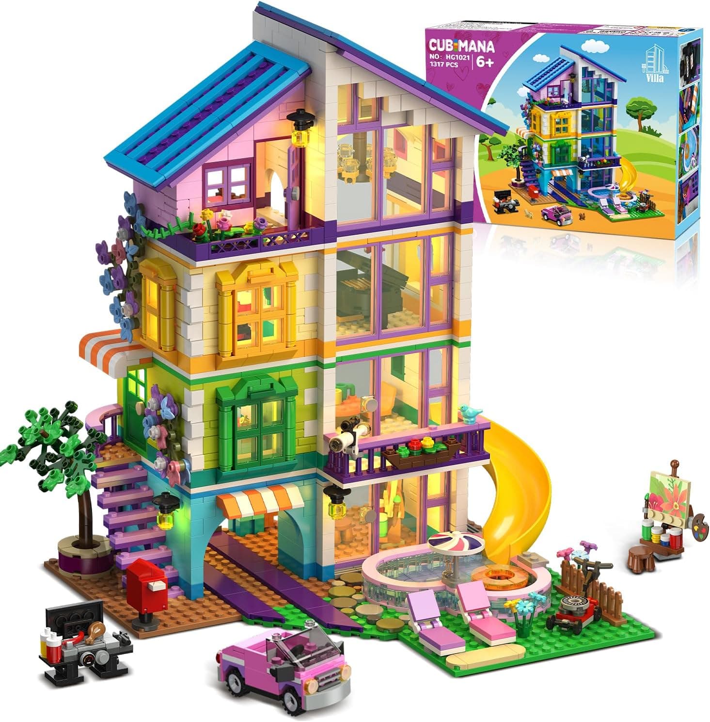 CUBIMANA Friends Casa de Niñas para Construir con Luz LED para Niños 6-14+