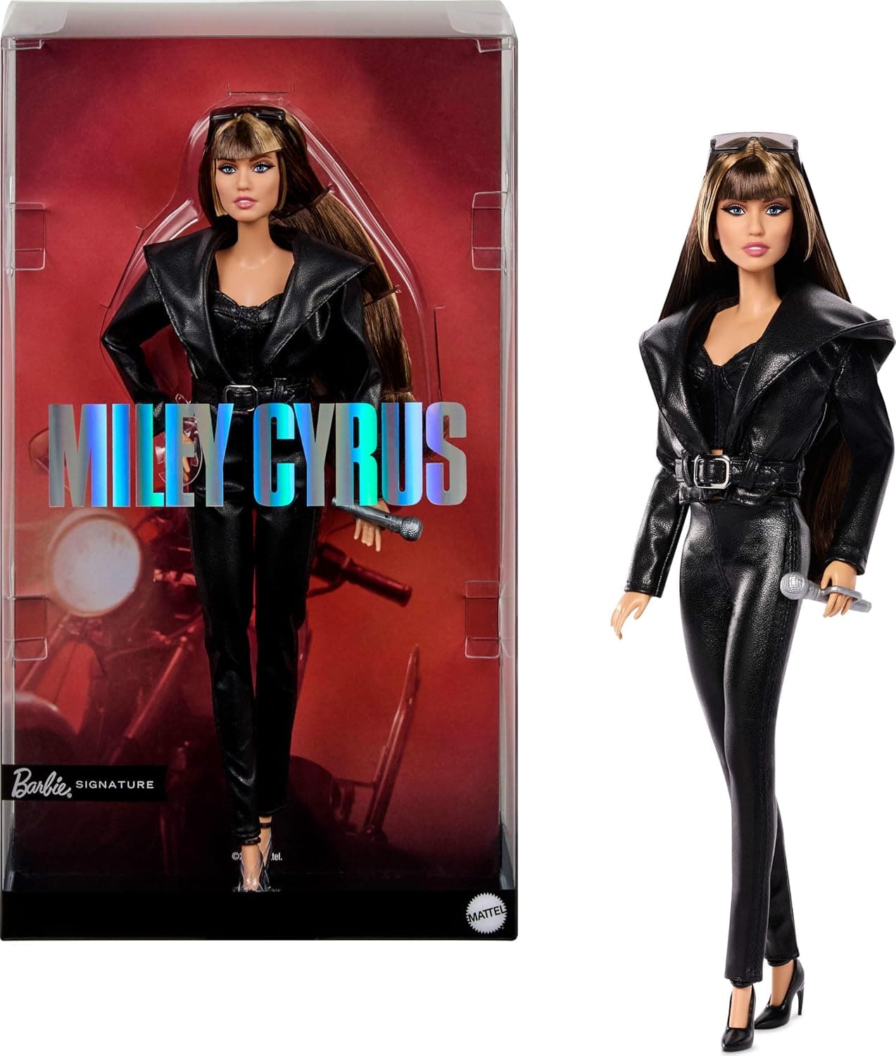 Barbie Signature Miley Cyrus Muñeca Coleccionable articulada con un Conjunto de Piel sintética con Capucha y Tacones, JJY06