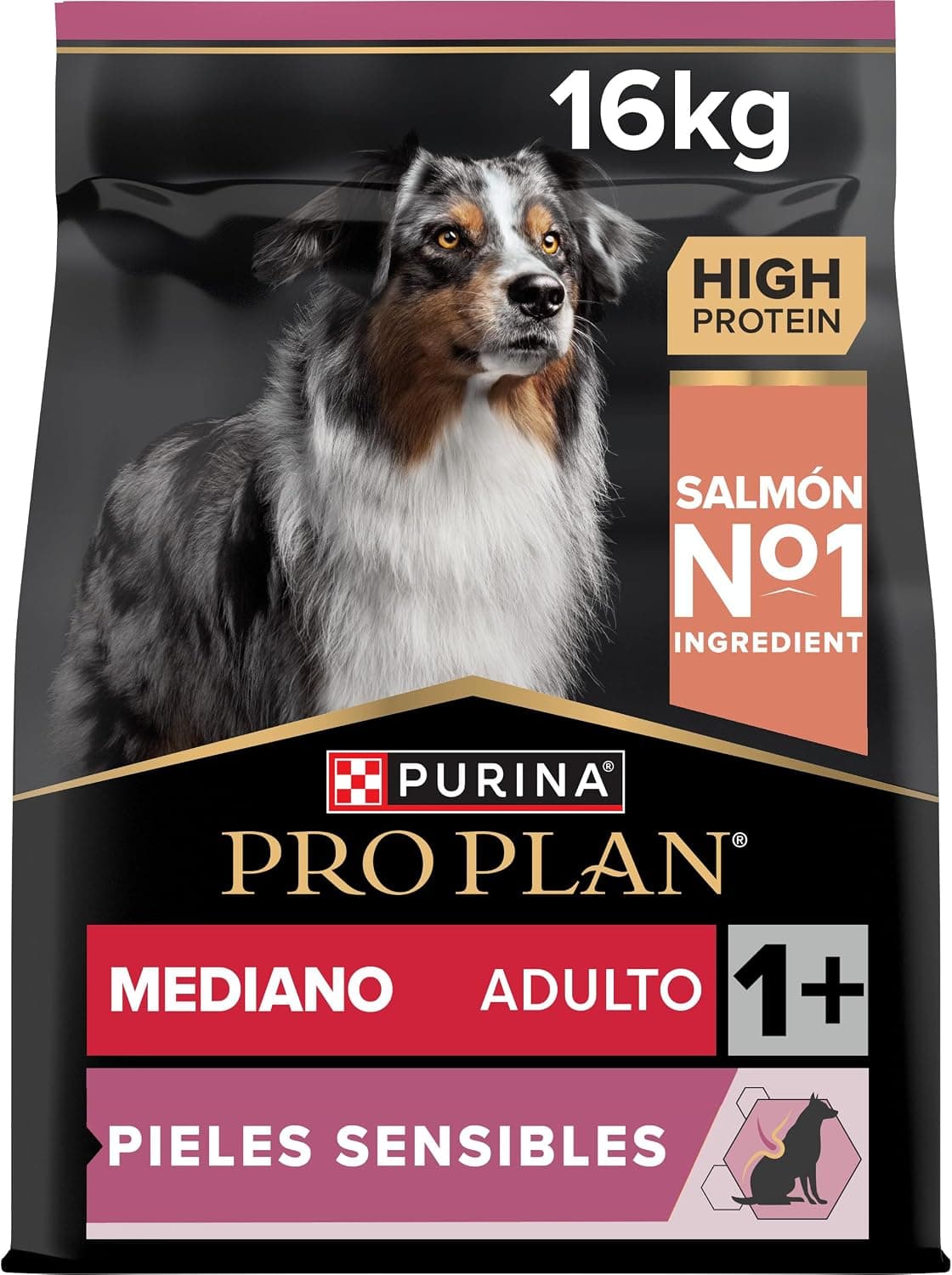 Purina Pro Plan Medium Adult Derma Pienso para Perro Mediano Adulto, Piel y Pelaje con Salmón, Saco de 16kg