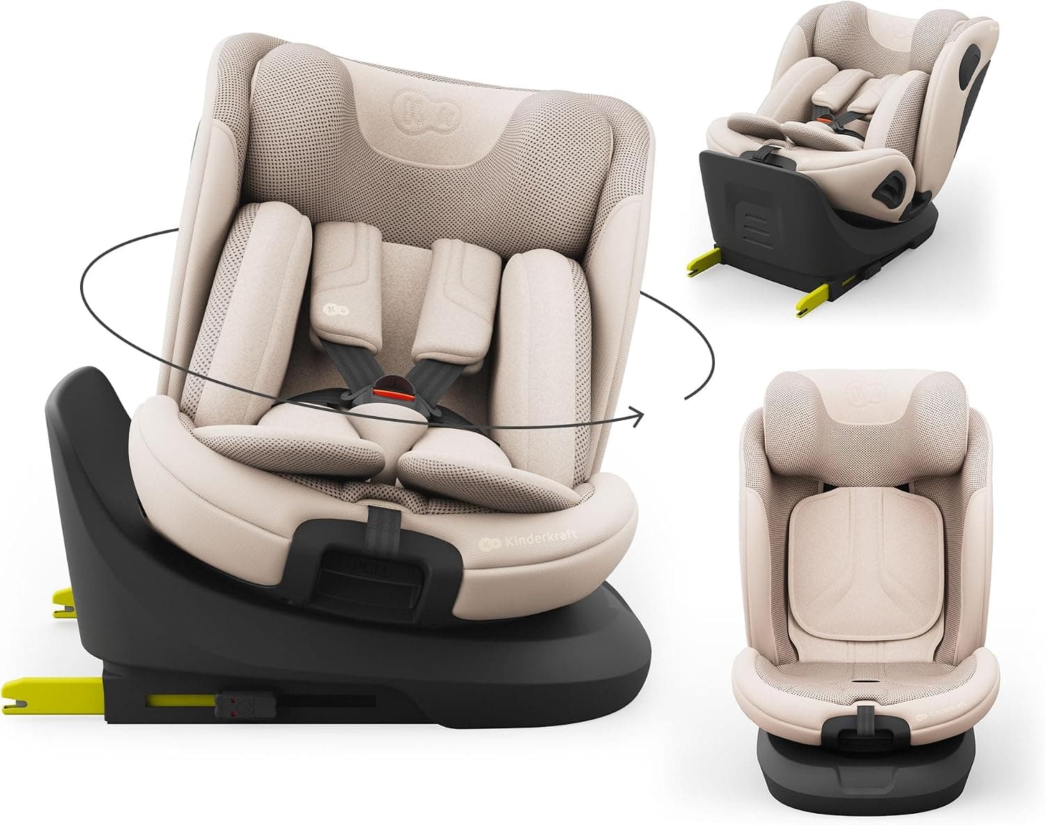 Kinderkraft I-GROW 2 PRO Silla de coche, I-SIZE 40-150 cm, Isofix, Silla coche bebé, para niños, Ajustable, Sillade, RWF, FWF, Universal para coche, Asiento, 360º, Grupo 0+/1/2/3, 0-36 kg, Beige