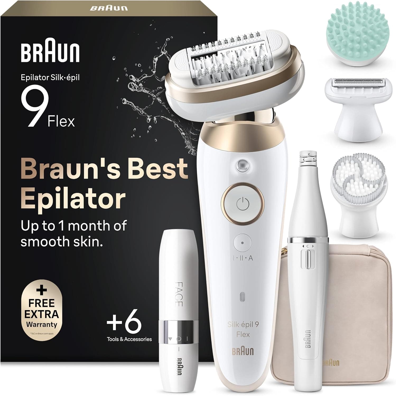 Braun Silk·épil 9 Flex SkinSpa Depiladora Eléctrica Mujer, 9-681 3D, Oro