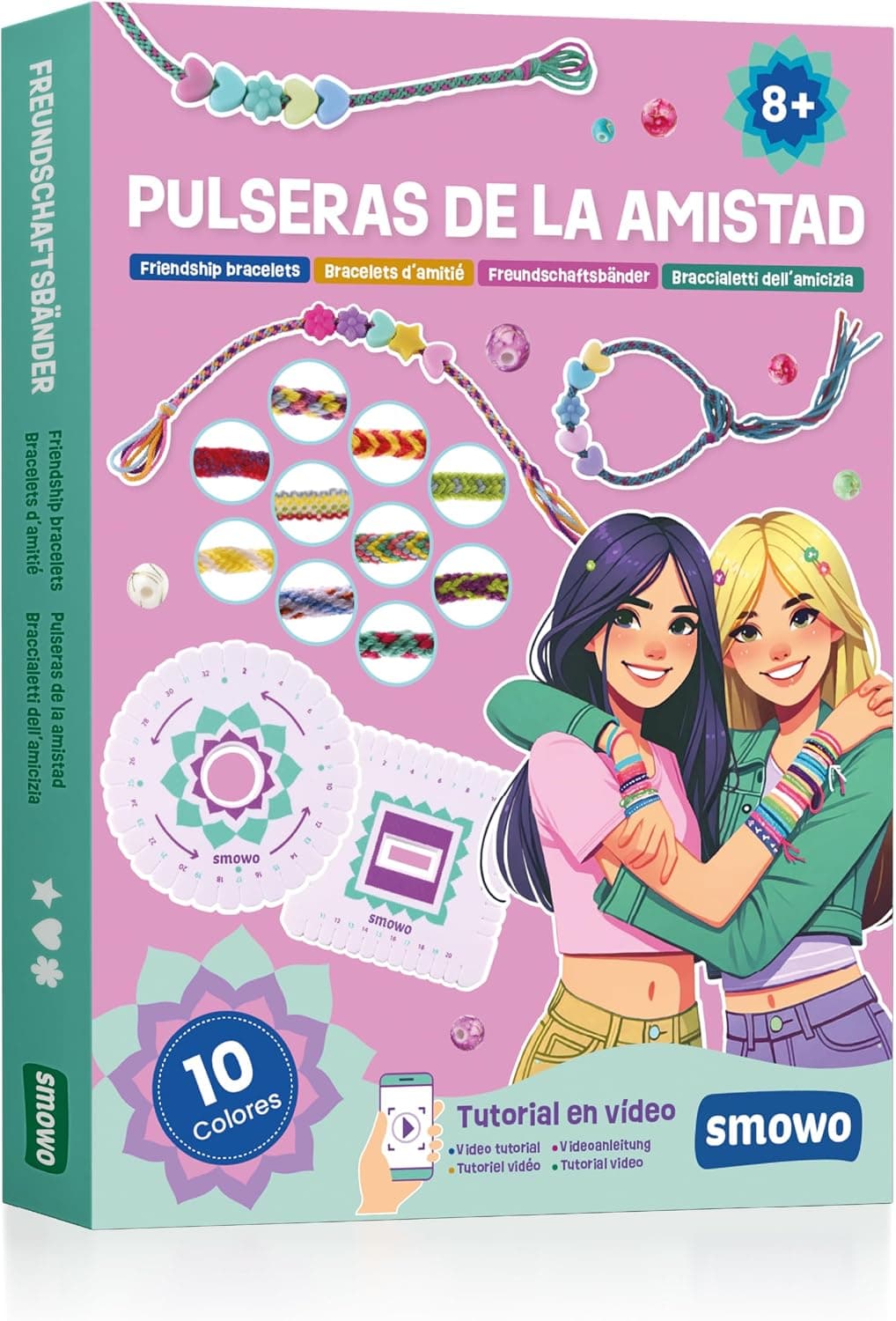 Smowo® Kit para hacer pulseras de hilo – Set para tejer pulseras de la amistad para niñas - Incluye manual y videos de instrucciones
