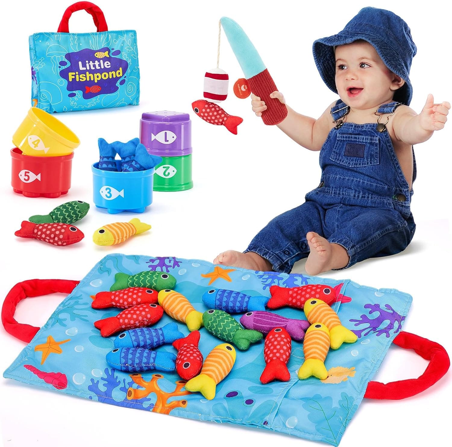 hahaland Juguetes Niños 1 año Montessori Juego Pesca de Tela, 22 Piezas