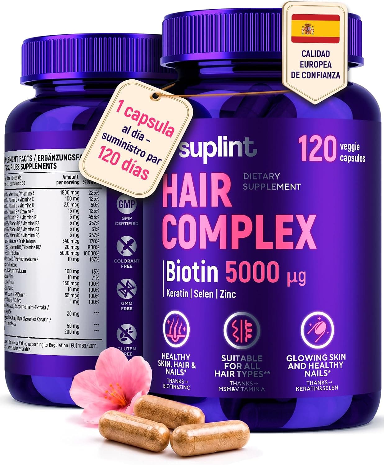 Vitaminas para el Pelo – Biotina para el Cabello 5000 µg – 120 Cápsulas