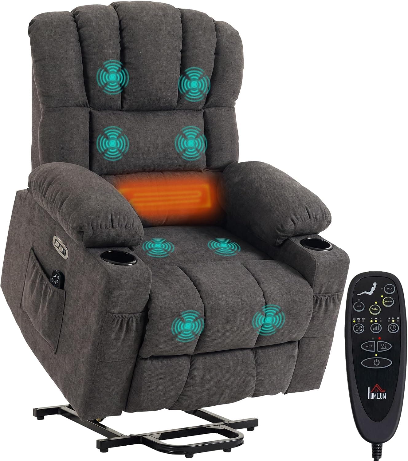 HOMCOM Sillón Relax Reclinable Eléctrico Levanta Personas con Masaje Negro