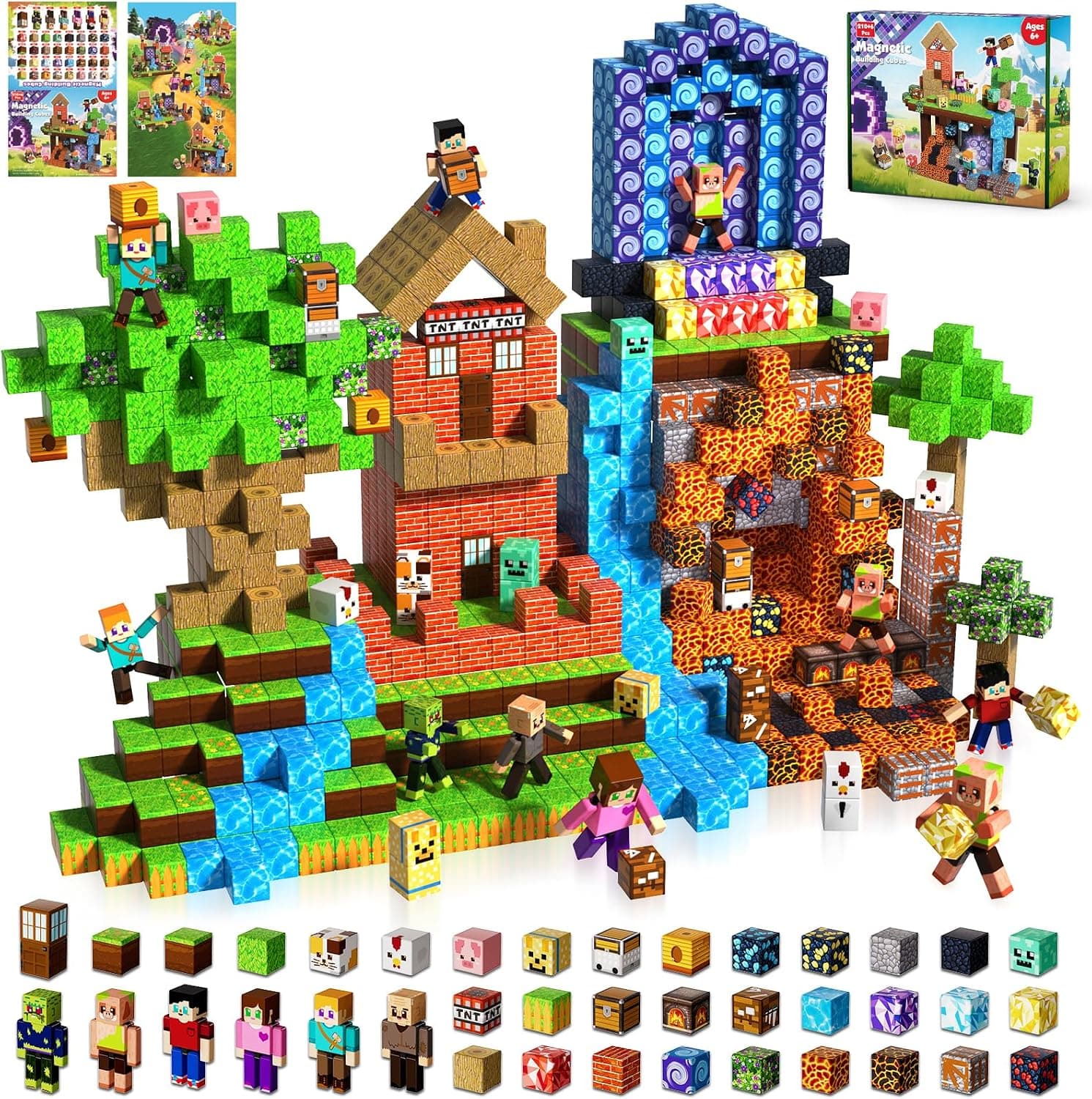 Magneverse Bloques Magneticos Construccion Niños 210 Piezas + 6 Figuras - Aventura en el Bosque Misterioso, Regalos de Juguetes de Construcción Educativos Adecuados para Niños de 6 a 12 años