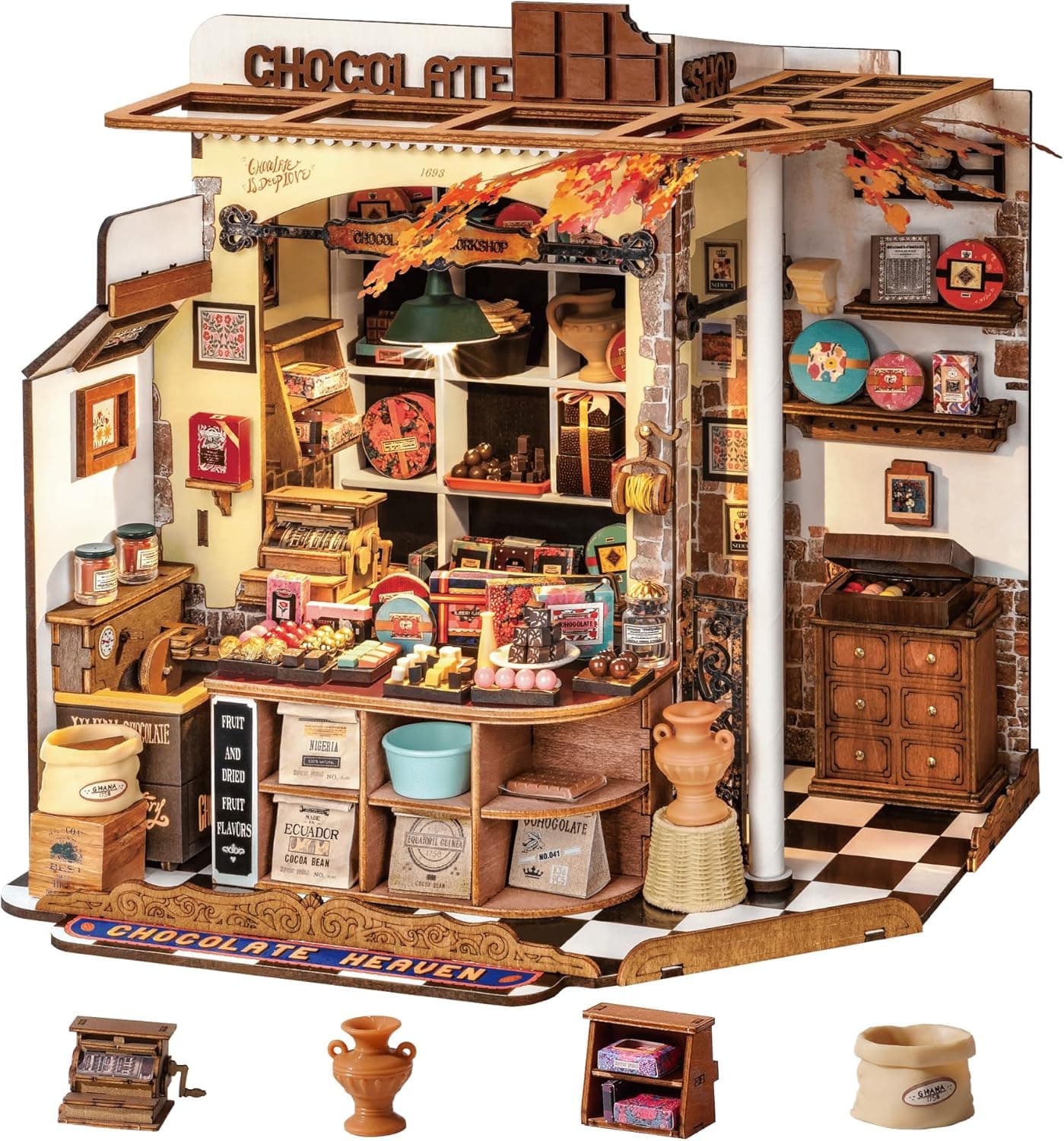 Rolife Maquetas Henry's Chocolate Shop-330 Piezas DIY Miniature House Diorama, Casas Miniaturas para Montar Puzzle 3D Madera Book Nook para Adultos Adolescentes ¡Ningún Pegamento Necesario