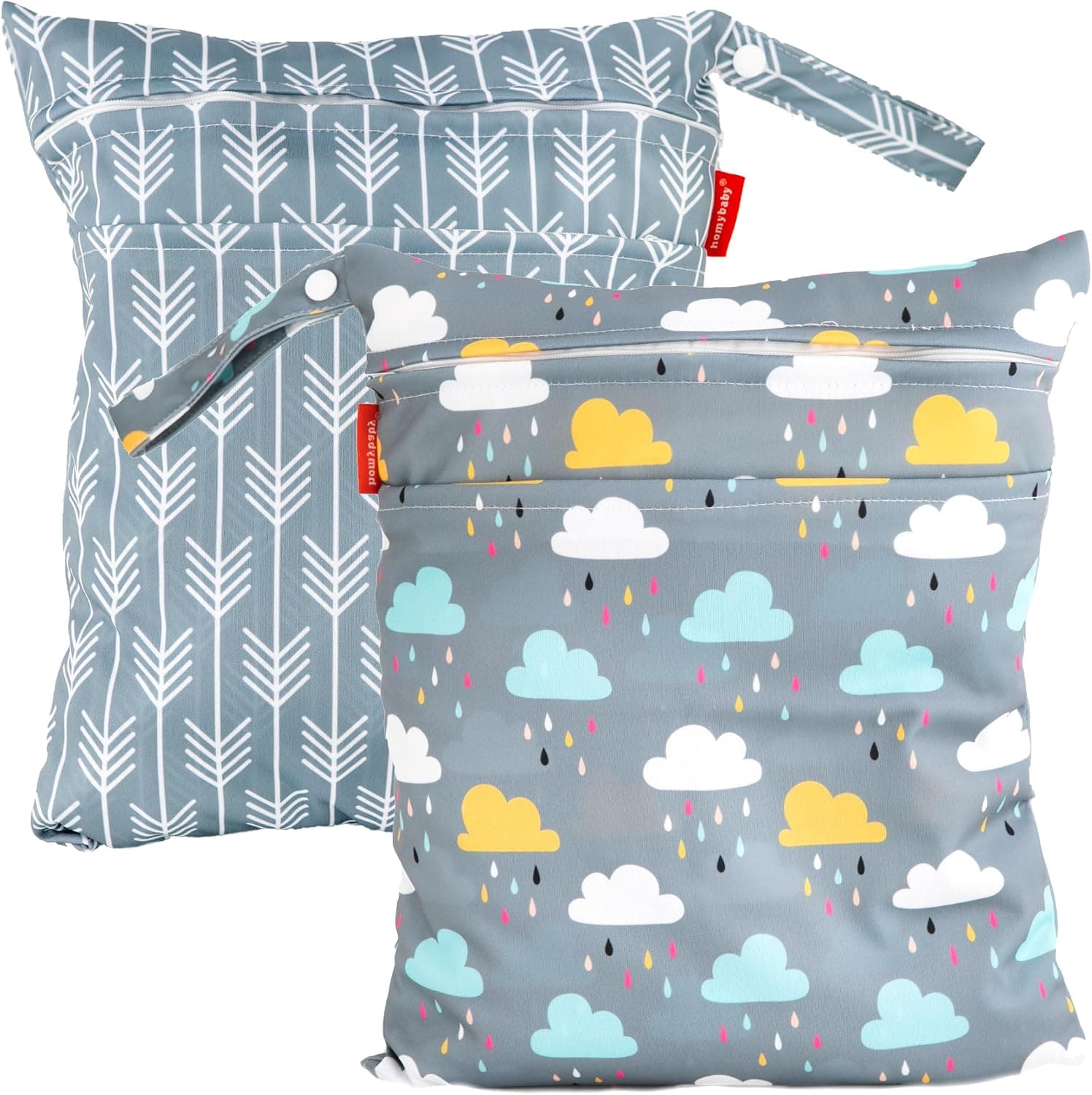 HOMYBABY® Bolsa Impermeable de Tela [2pcs] - Organizador de pañales o Ropa guardería y Colegio - Neceser Viaje, Playa, Piscina, Deporte - Bolsa pañales de Tela para Bebe - Bolsa merienda (Set C, L)