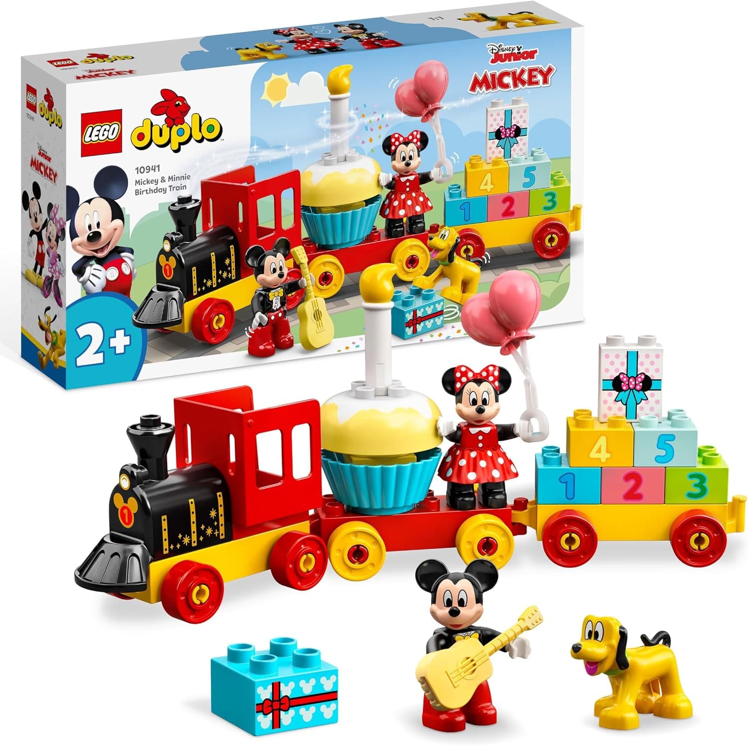 LEGO Duplo | Disney Tren de Cumpleaños de Mickey y Minnie de Juguete para Niños y Niñas de 2+ Años - Juego Educativo Infantil con Ladrillos de Números y 3 Figuras Inc. Pluto - Idea de Regalo 10941