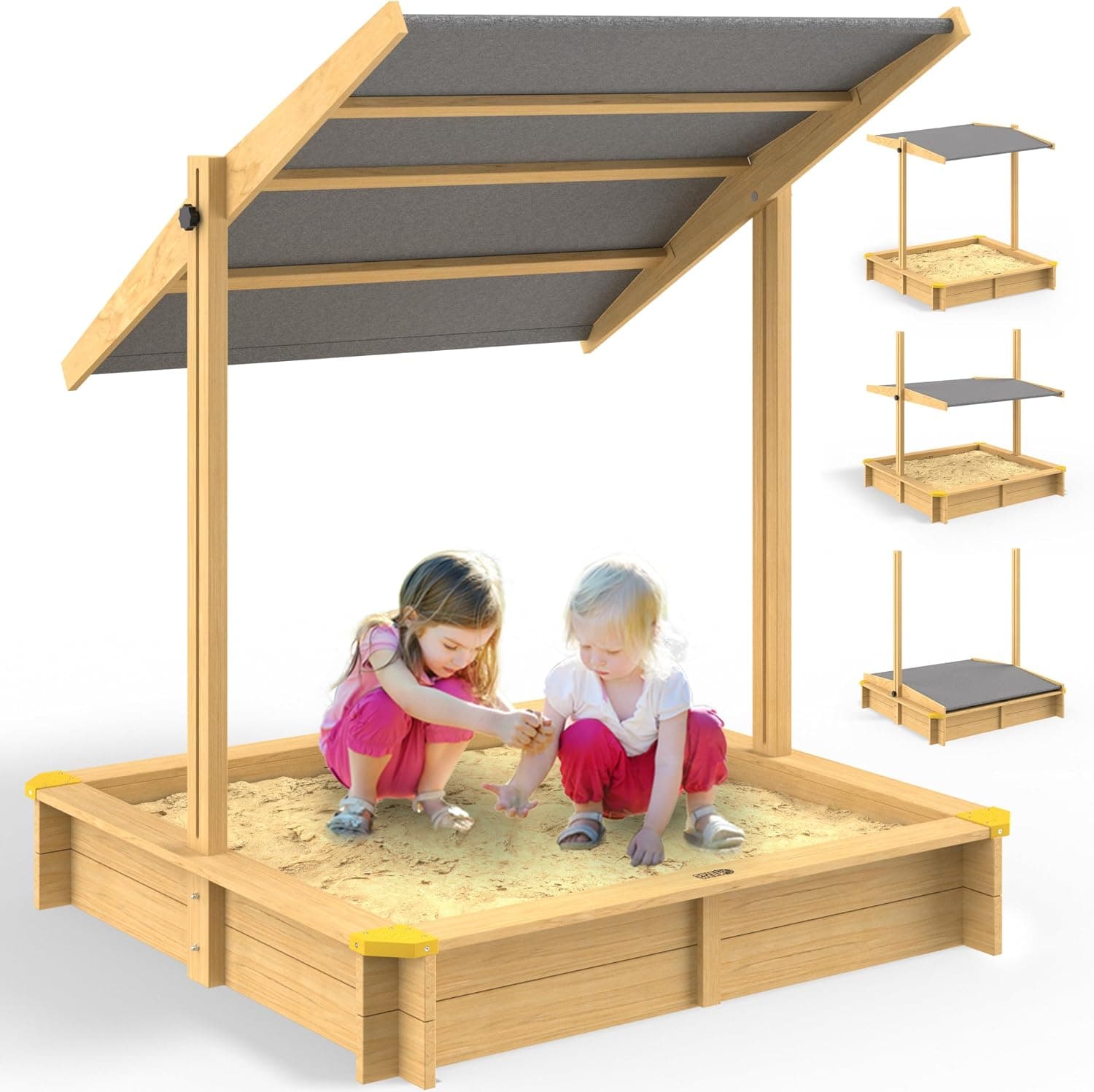 SPIELWERK® Arenero Niños 120x120x120cm Techo Ajustable de Madera Natural