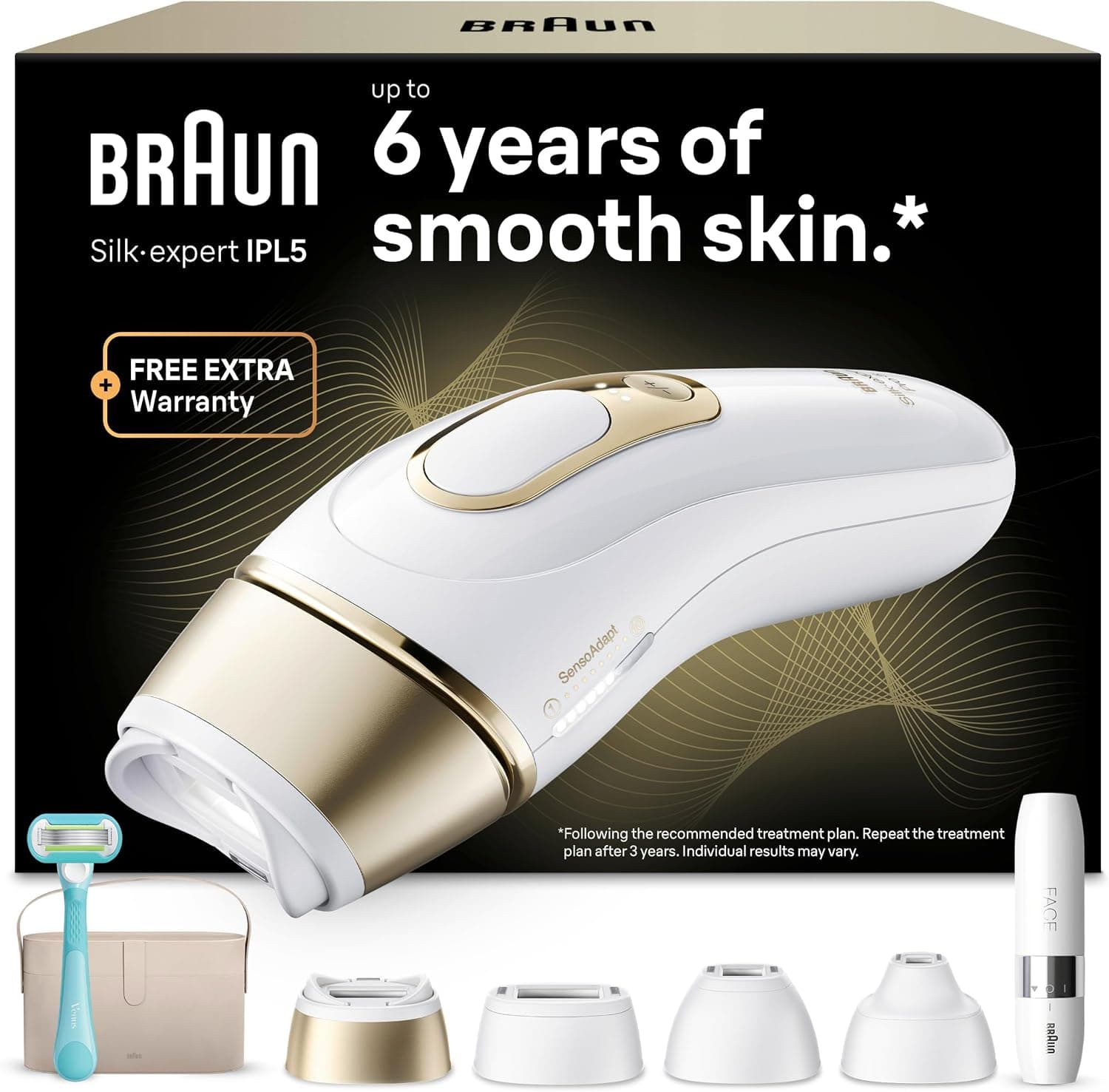 Braun Luz Pulsada Silk·expert Pro 5, PL5442, Blanco/Oro