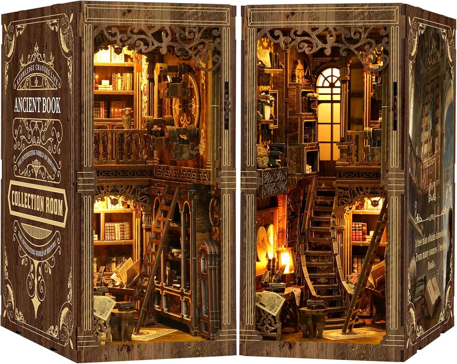 Book Nook Biblioteca Antigua con Lluminación, Puzzle 3D DIY