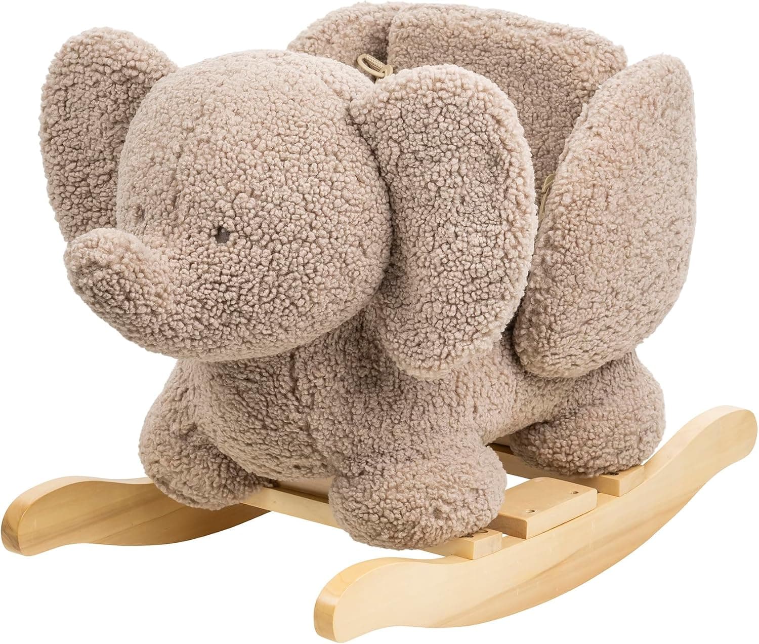 Nattou Schaukeltier aus weichem Teddy-Stoff, Schaukeltier Elefant, INKL. Sicherheitsgurt, Fröhliches Hin- und Herschaukeln, Ca. 60 cm, Lapidou, Polyester/Holz, Taupe