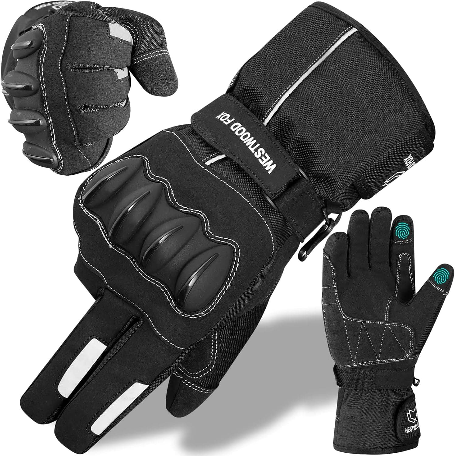 WESTWOOD FOX Guantes de Moto Thinsulate Guantes Impermeables Invierno Térmicos Hombres Montar a Prueba de Viento Scooter Deportes de Motor Pantalla Táctil Verano Cálido