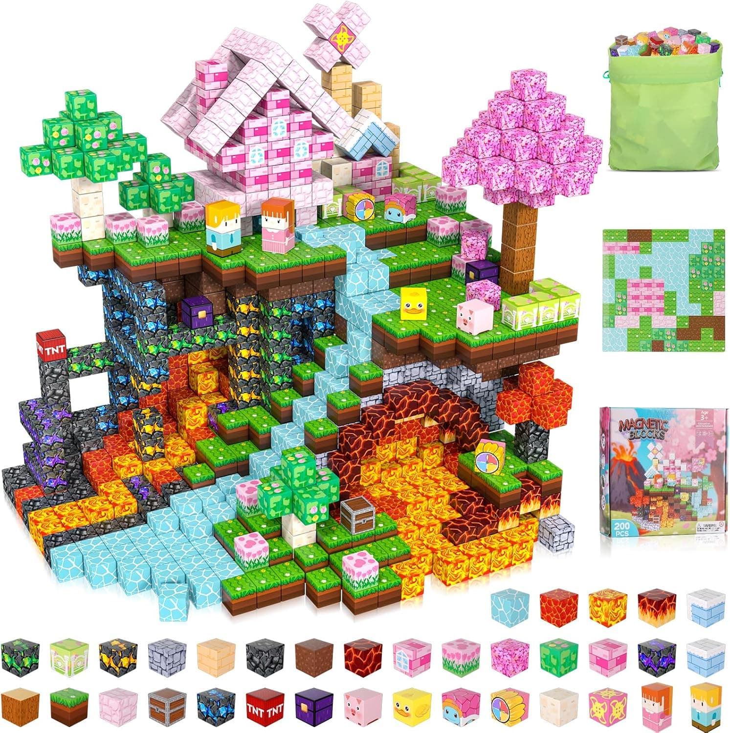 ACELIFE Bloques de construcción magnéticos, 200 Piezas, Juguetes magnéticos creativos Stem Bloques de construcción magnéticos, Juguetes Regalos para niños y niñas de 3, 4, 5, 6, 7, 8 años