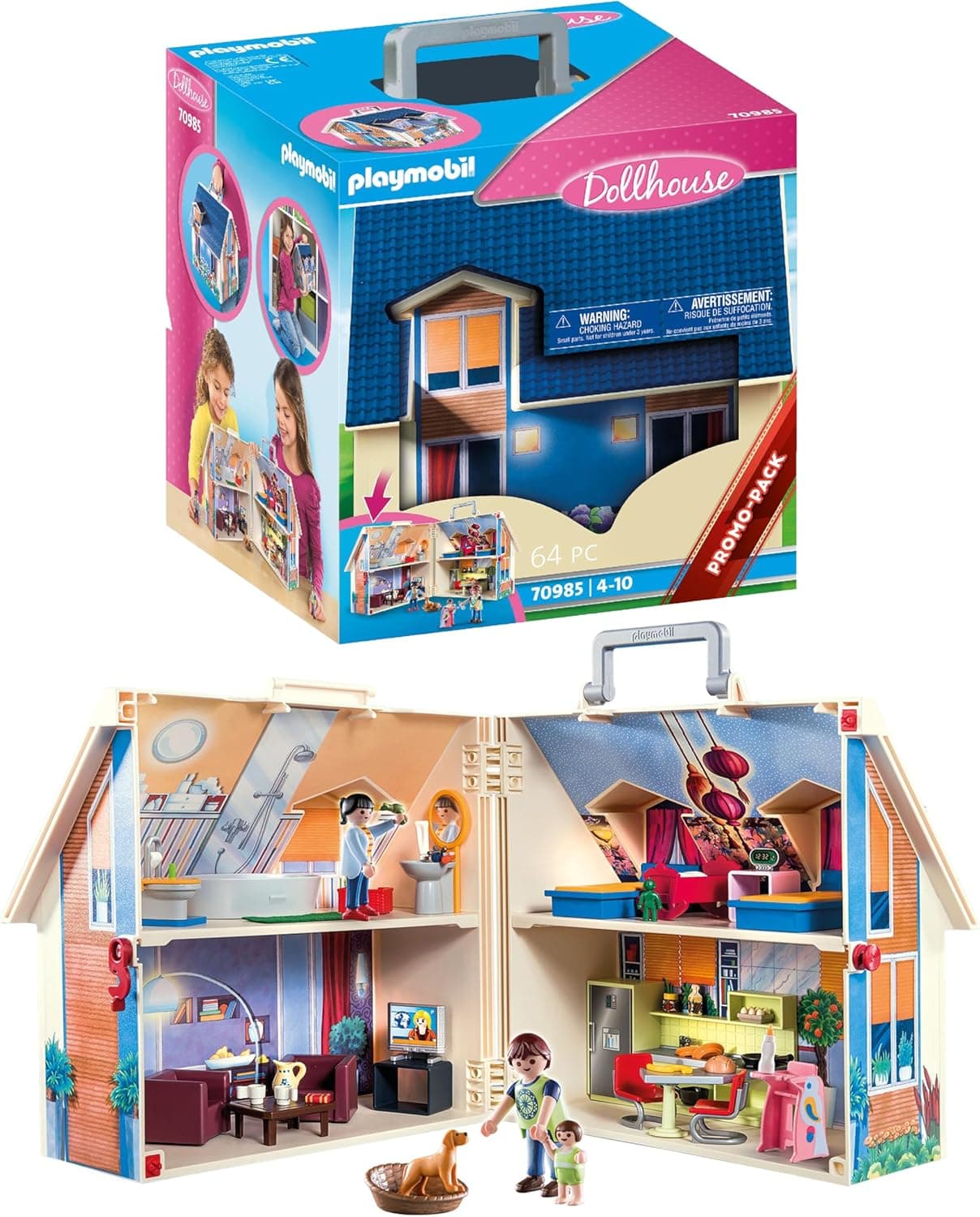 PLAYMOBIL Dollhouse 70985 Casa Muñecas Maletín con Mango Plegable, Juguetes para niños a Partir de 4 años