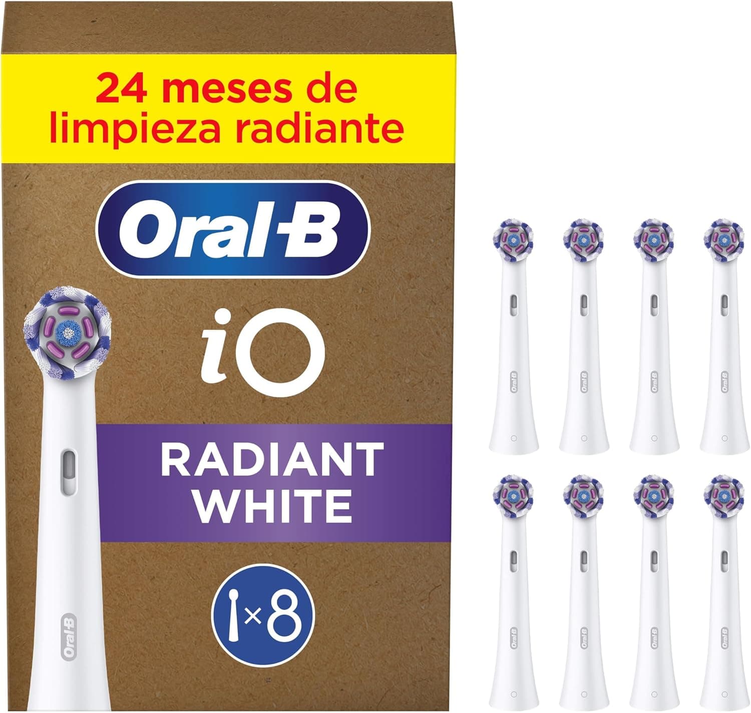 Oral-B iO Radiant White Cabezales de Recambio Originales, Blanco, Pack de 8