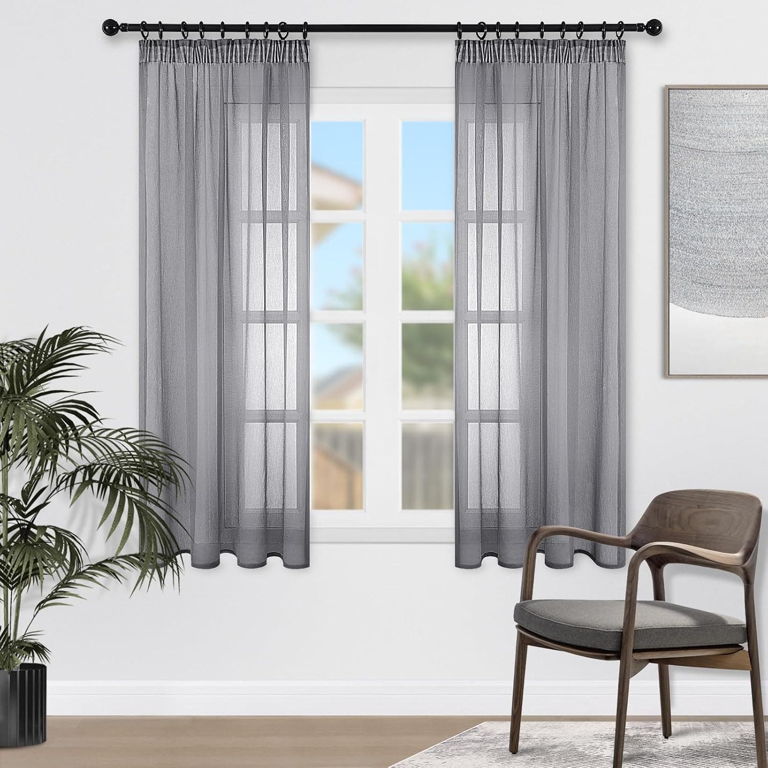 Topfinel Transparente Visillos da Panels Modernas Visillos para Ventanas Cortinas Dormitorio con Plisado de Lápiz 2 Piezas 140x160cm Gris