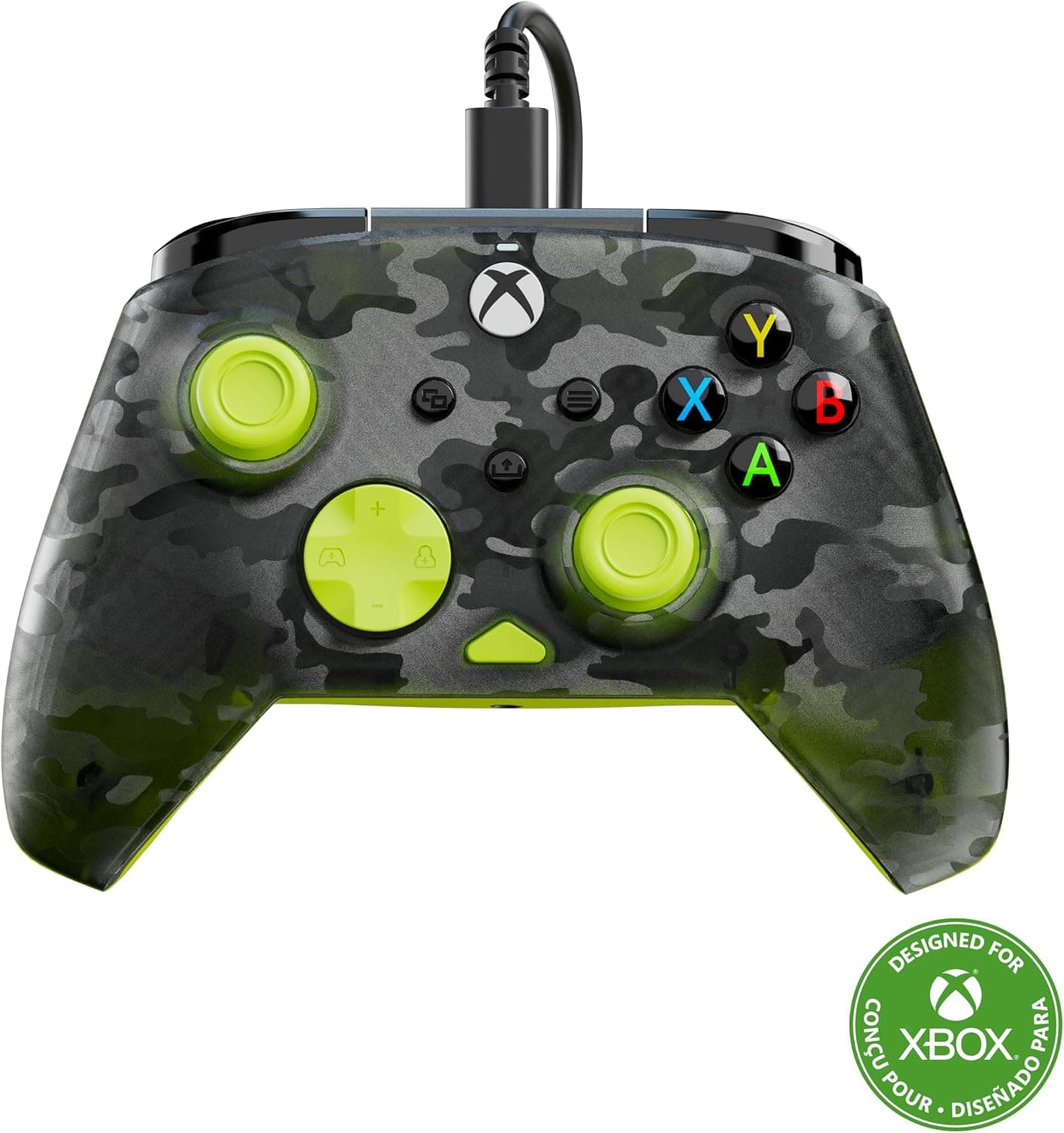 Turtle Beach Rematch Core Ghost Camo Negro/Amarillo - Mando con cable - Con licencia para Xbox Series XS, Xbox One y PC - Botones de audio, motores de vibración y disparadores de pulso, cable de 3 m