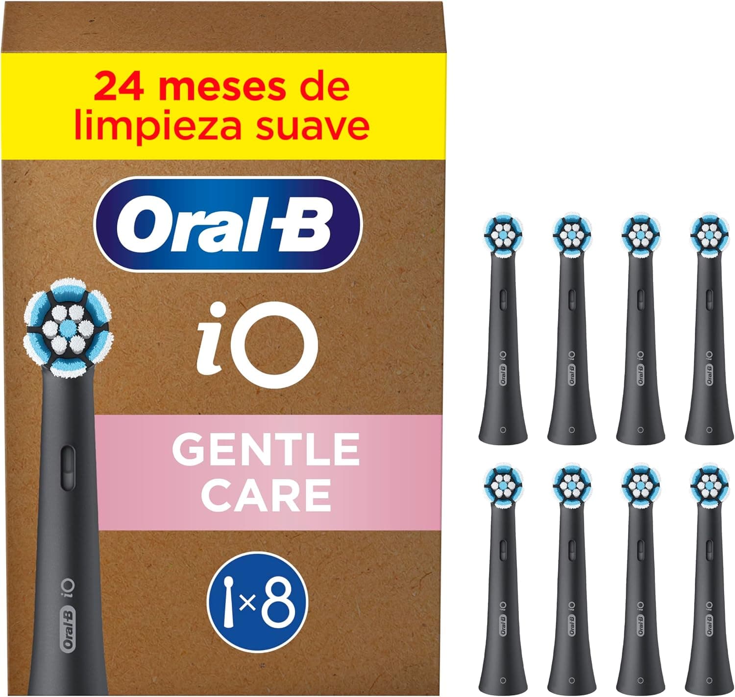 Oral-B iO Gentle Care Cabezales de Recambio Originales, Negro, Pack de 8