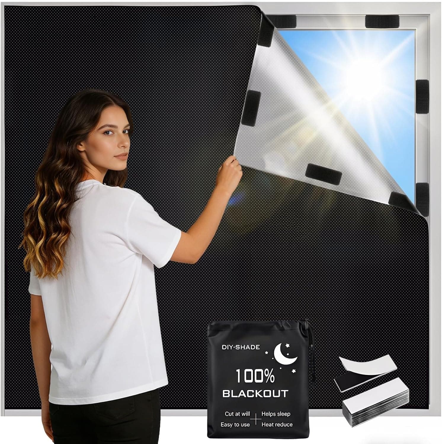 Estores Opacos sin Taladrar,100x145CM Tela Oscurecedora, Protección Solar, Estor Blackout Portátil para Camper, Oficina, Dormitorio y Salón