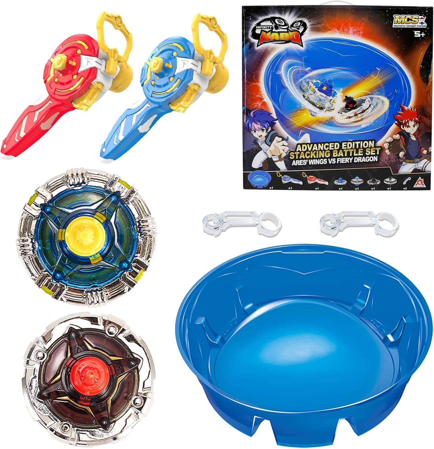 INFINITY NADO Set Arena 2 Lanzadores Magnéticos – 2 Peonzas Metal 5+
