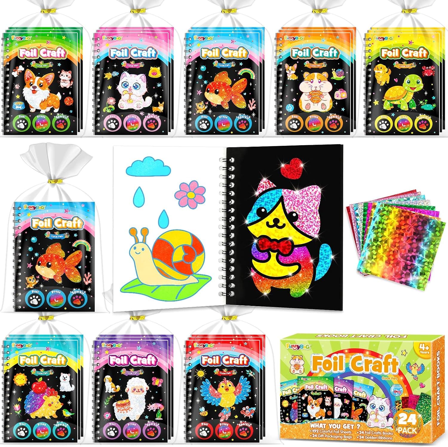 FUNNYB&G 24 Pack 2 IN 1 Kit Arte con Foil + Libros de Colorear