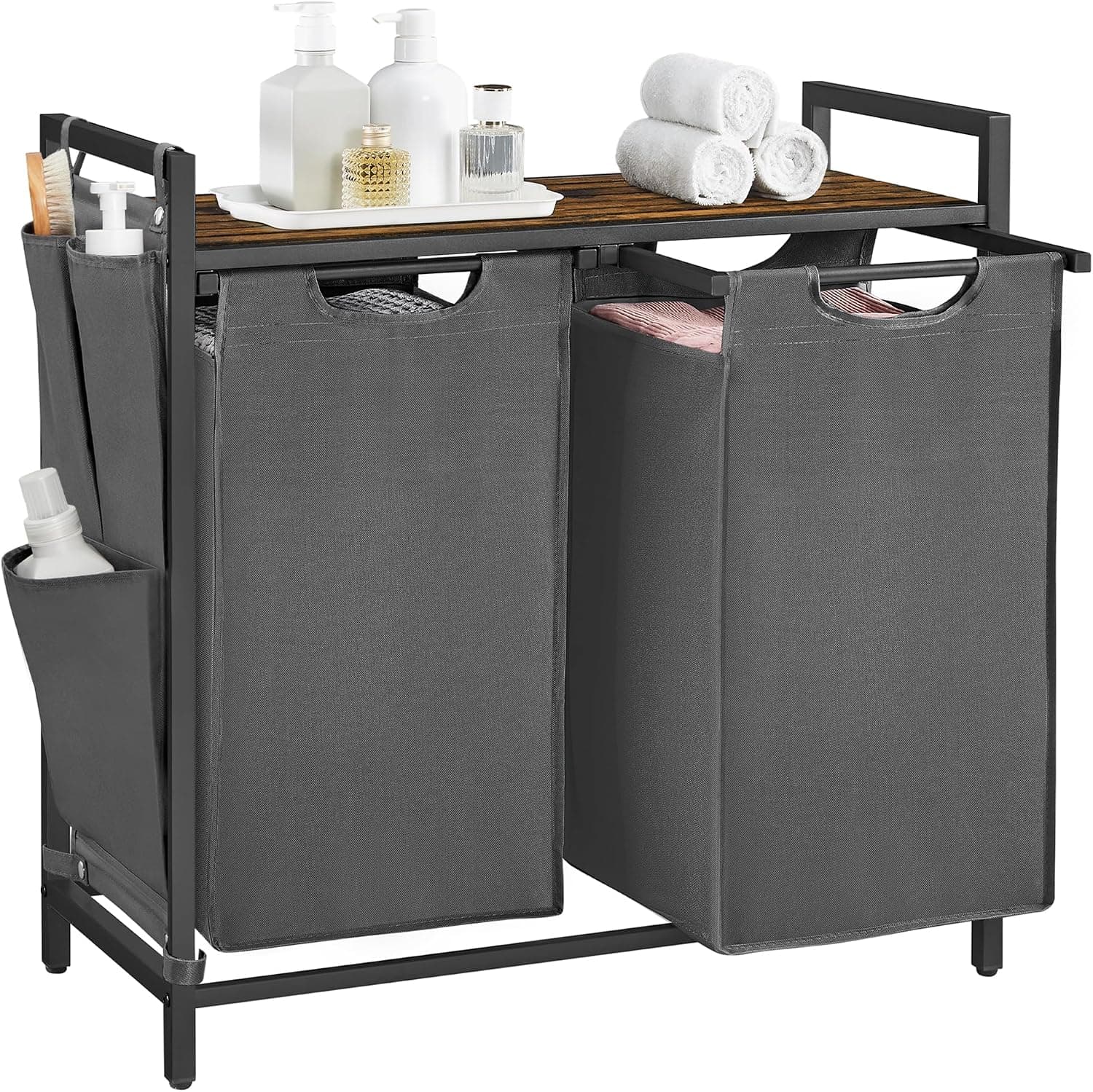 VASAGLE Cesto Ropa Sucia, 2 Compartimentos con Estante, 92 L