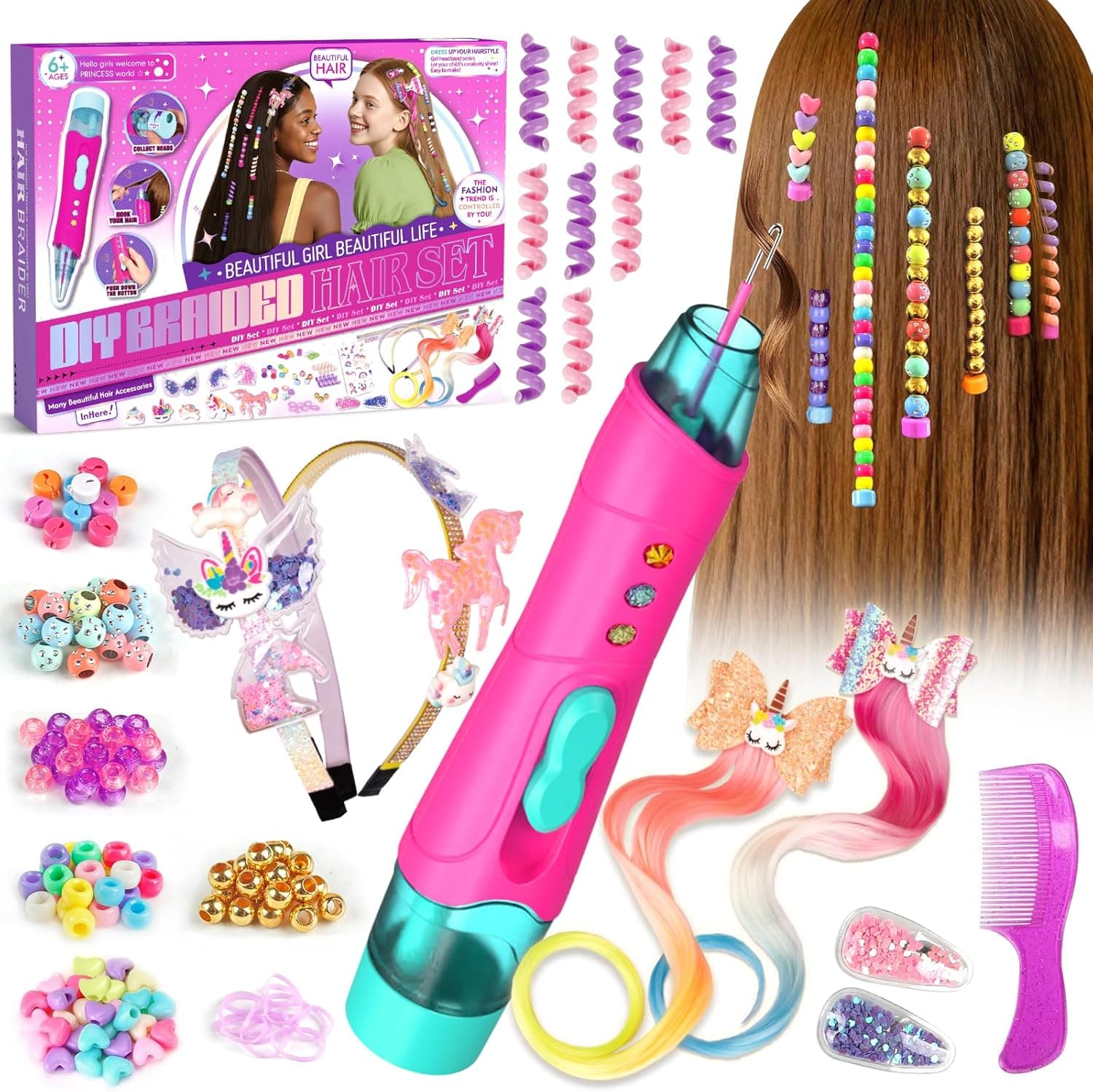 Regalo Niñas 5 6 7 8 9 10 Años, Trenzador de Pelo con Perlas y Accesorios