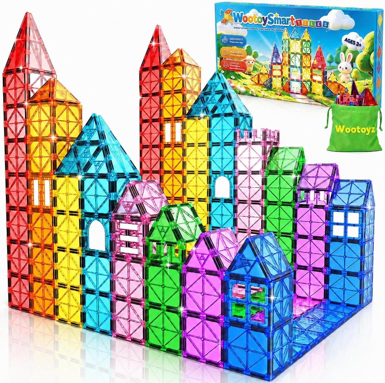 Wootoyz Bloques Magneticos Construccion Niños, Juguetes Niños Niñas 3 4 5 6 Años, Piezas Magneticas Niños, Regalo Niño 3-6 Años Montessori Juguetes Educativos