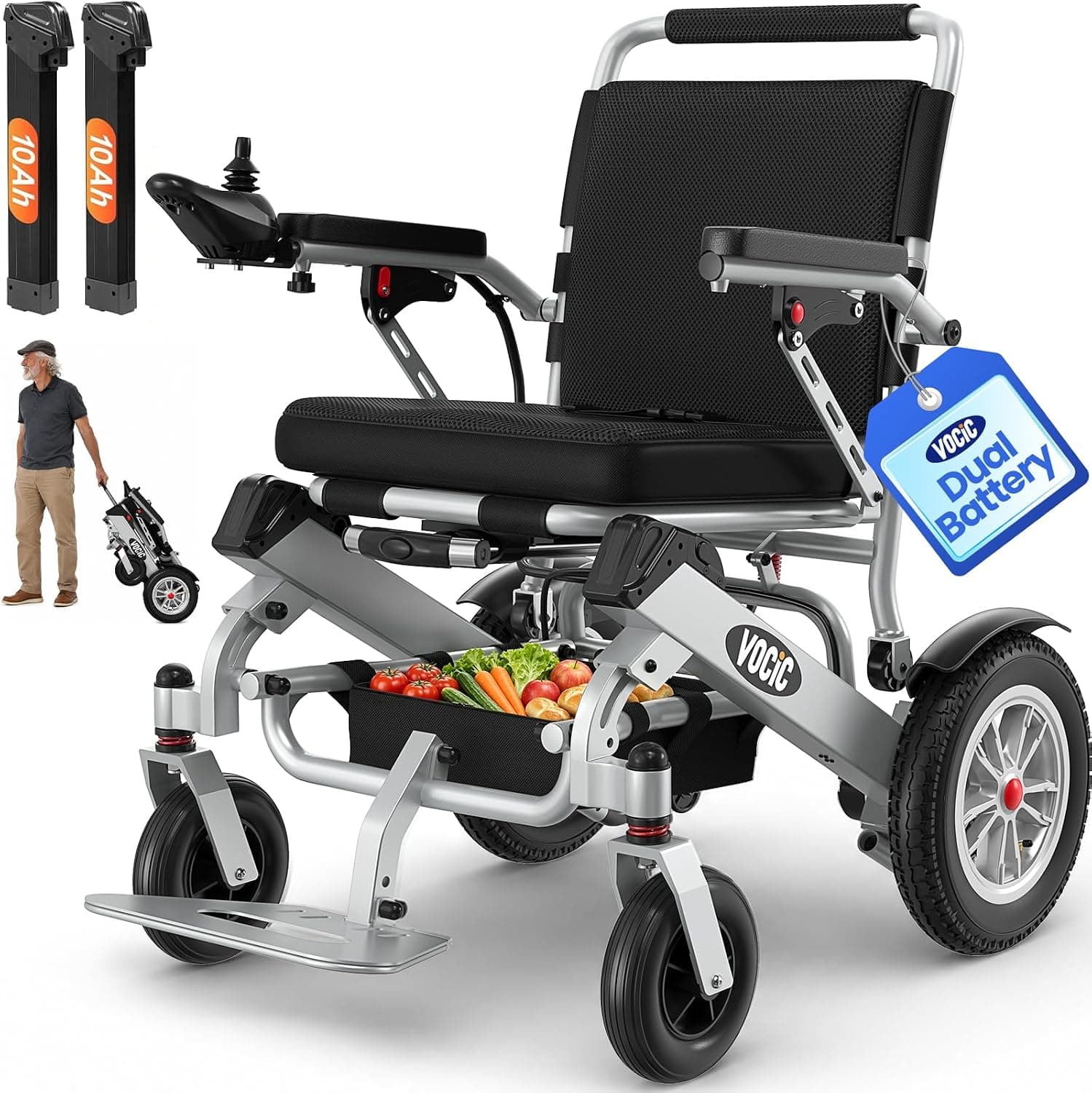 VOCIC V62 Silla de ruedas electrica plegable ligera de doble batería -25KG