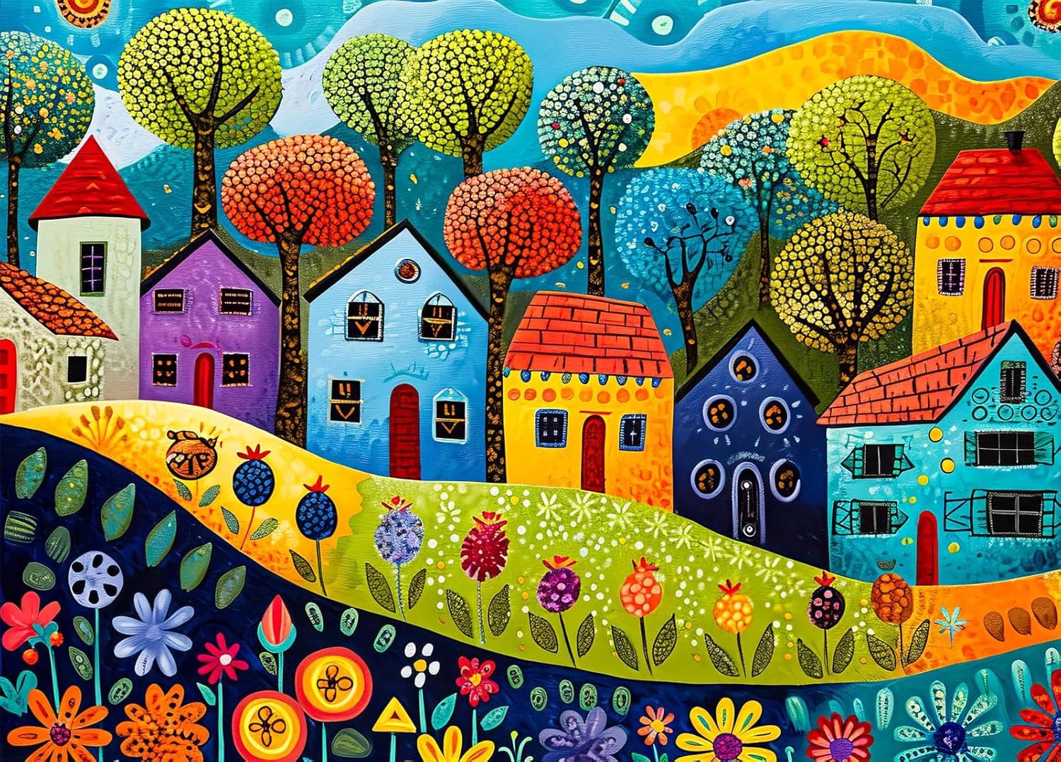 Puzzle para Adultos, 1000 Piezas, Painting Houses con póster, Piezas encajan Perfectamente, Letras en la Parte Posterior, sin Polvo, Regalo para Personas Mayores (70 x 50 cm)